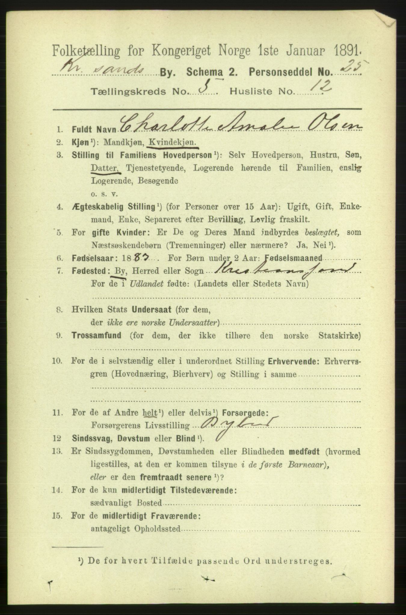 RA, Folketelling 1891 for 1001 Kristiansand kjøpstad, 1891, s. 4140