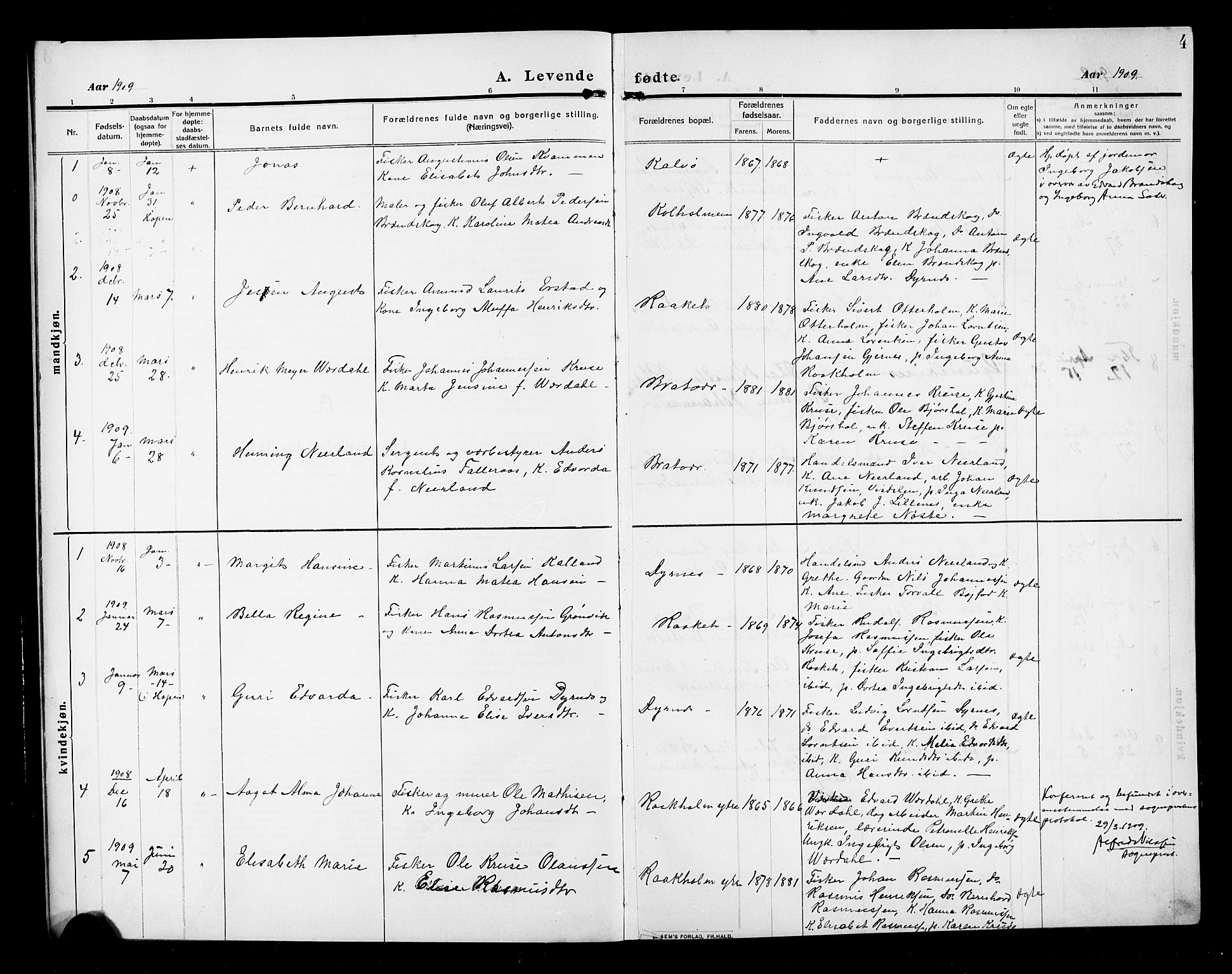 Ministerialprotokoller, klokkerbøker og fødselsregistre - Møre og Romsdal, AV/SAT-A-1454/582/L0949: Klokkerbok nr. 582C01, 1909-1925, s. 4