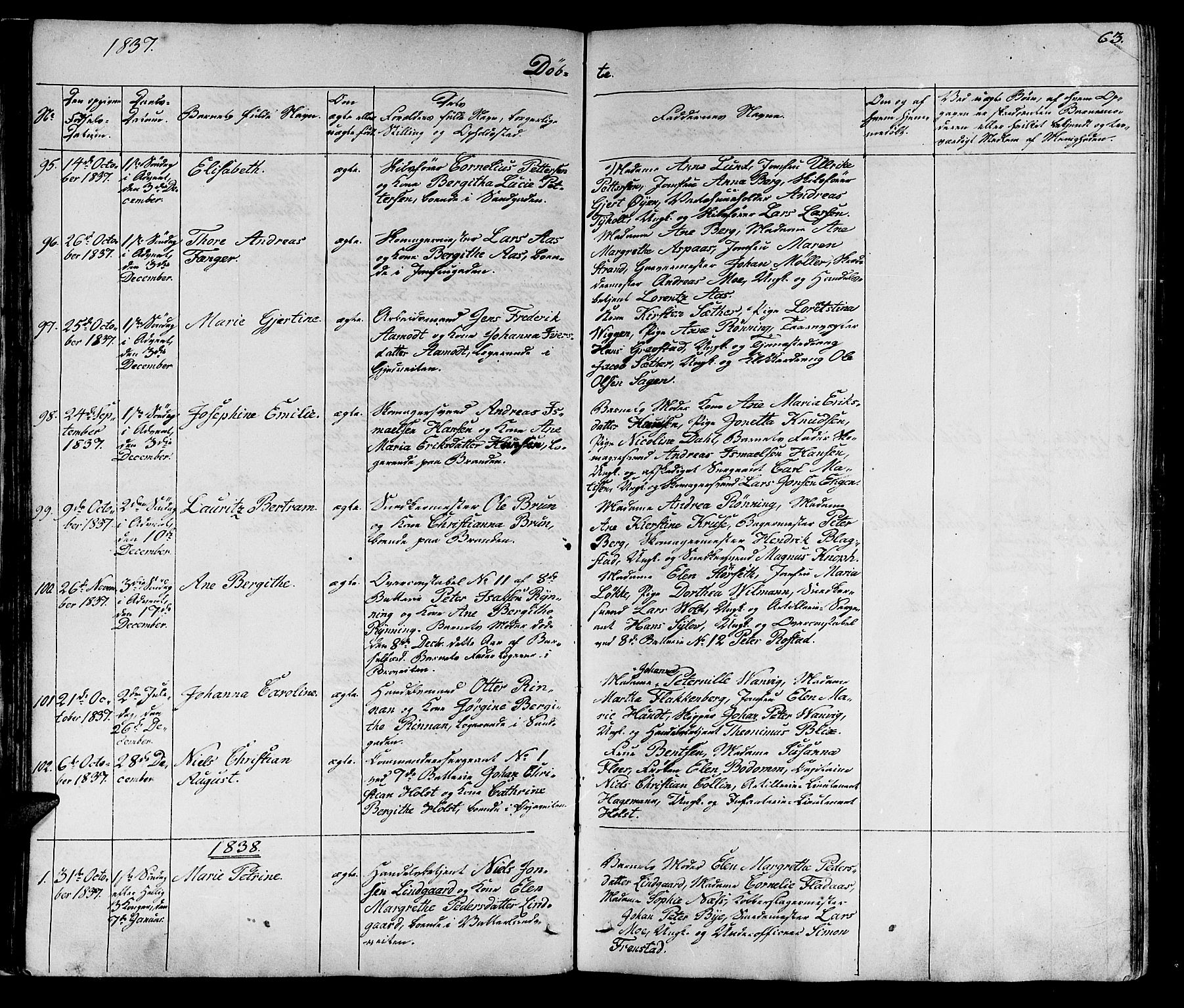 Ministerialprotokoller, klokkerbøker og fødselsregistre - Sør-Trøndelag, SAT/A-1456/602/L0136: Klokkerbok nr. 602C04, 1833-1845, s. 63