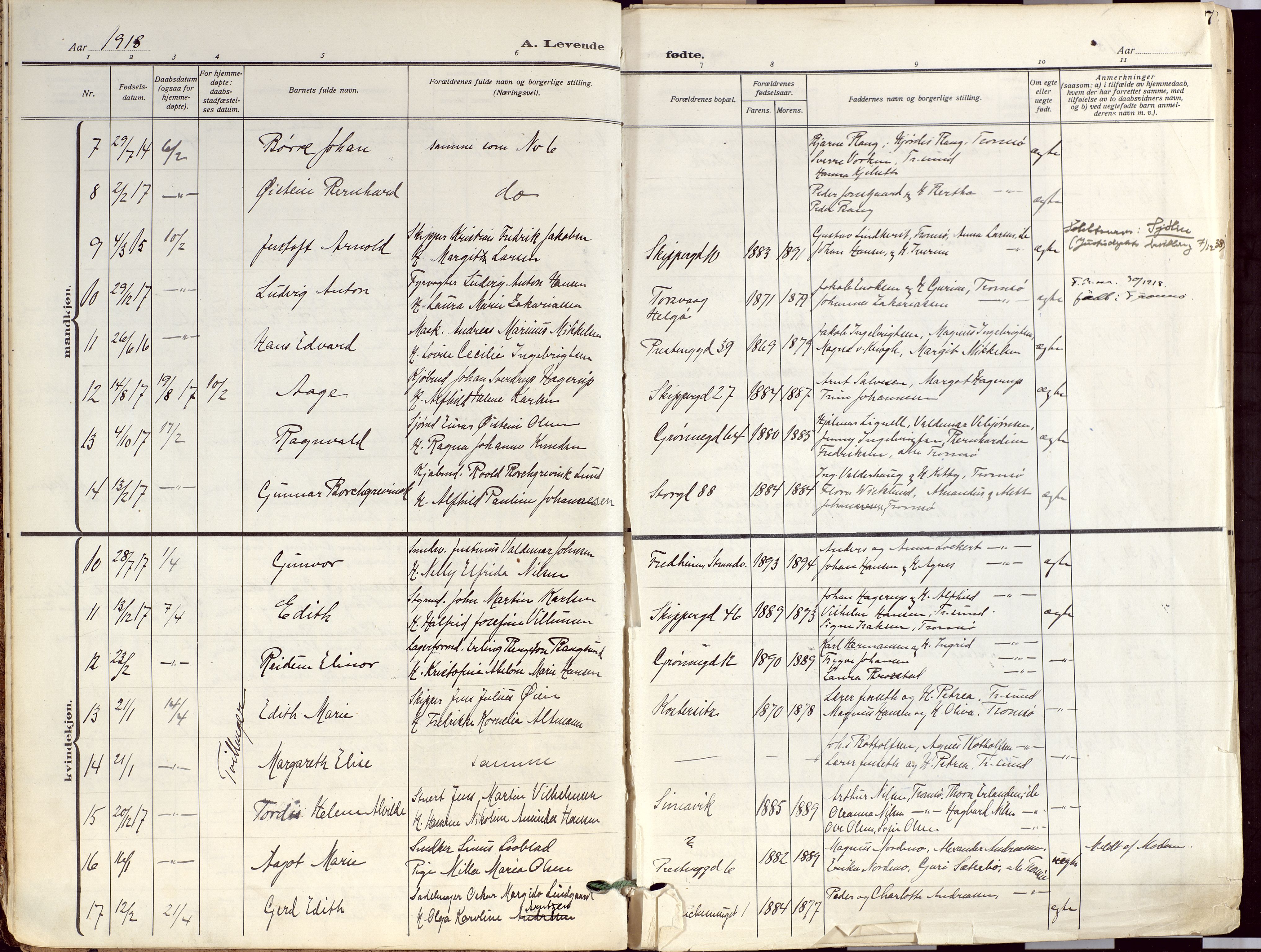 Tromsø sokneprestkontor/stiftsprosti/domprosti, AV/SATØ-S-1343/G/Ga/L0019kirke: Ministerialbok nr. 19, 1917-1927, s. 7