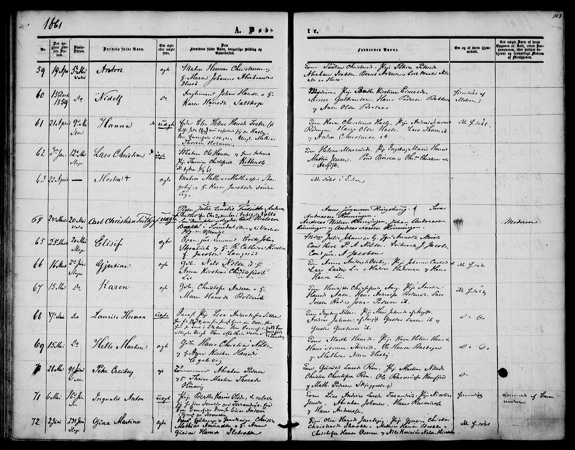 Sem kirkebøker, AV/SAKO-A-5/F/Fa/L0007: Ministerialbok nr. I 7, 1856-1865, s. 103