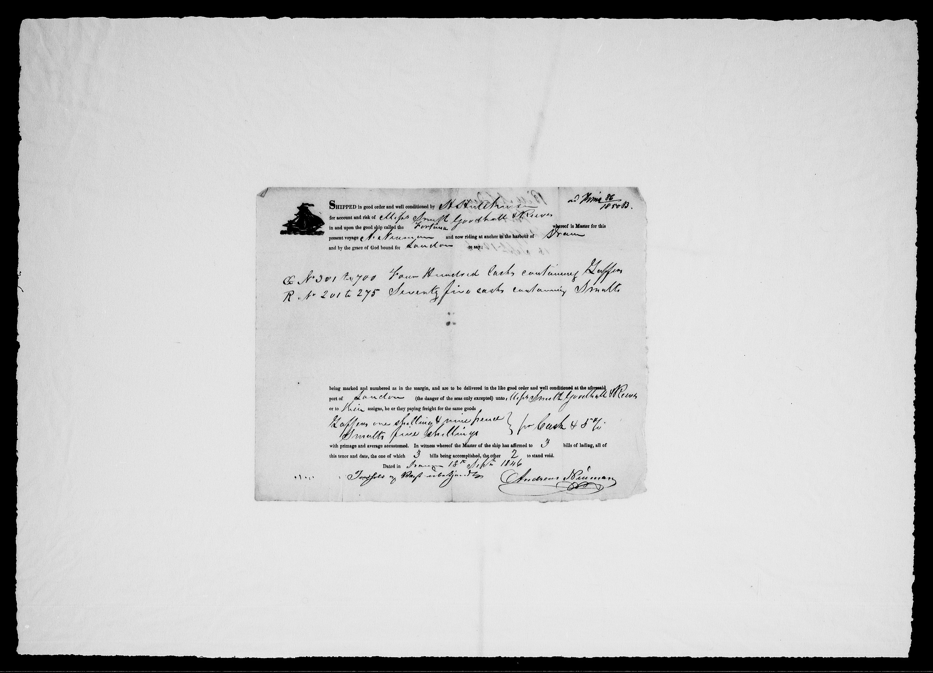 Modums Blaafarveværk, RA/PA-0157/G/Gd/Gdc/L0226/0001: -- / Connossement, 1834-1840, s. 8