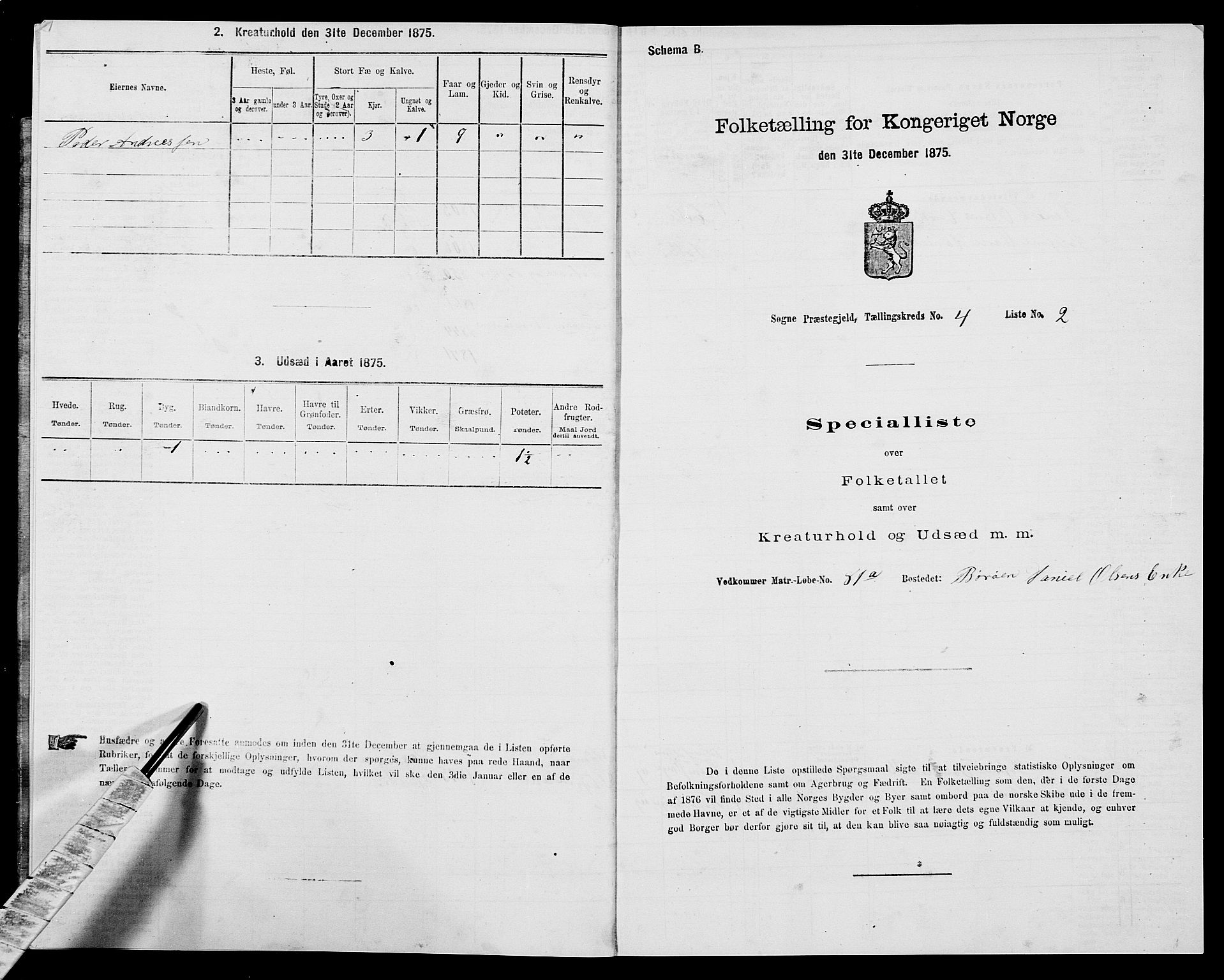SAK, Folketelling 1875 for 1018P Søgne prestegjeld, 1875, s. 341