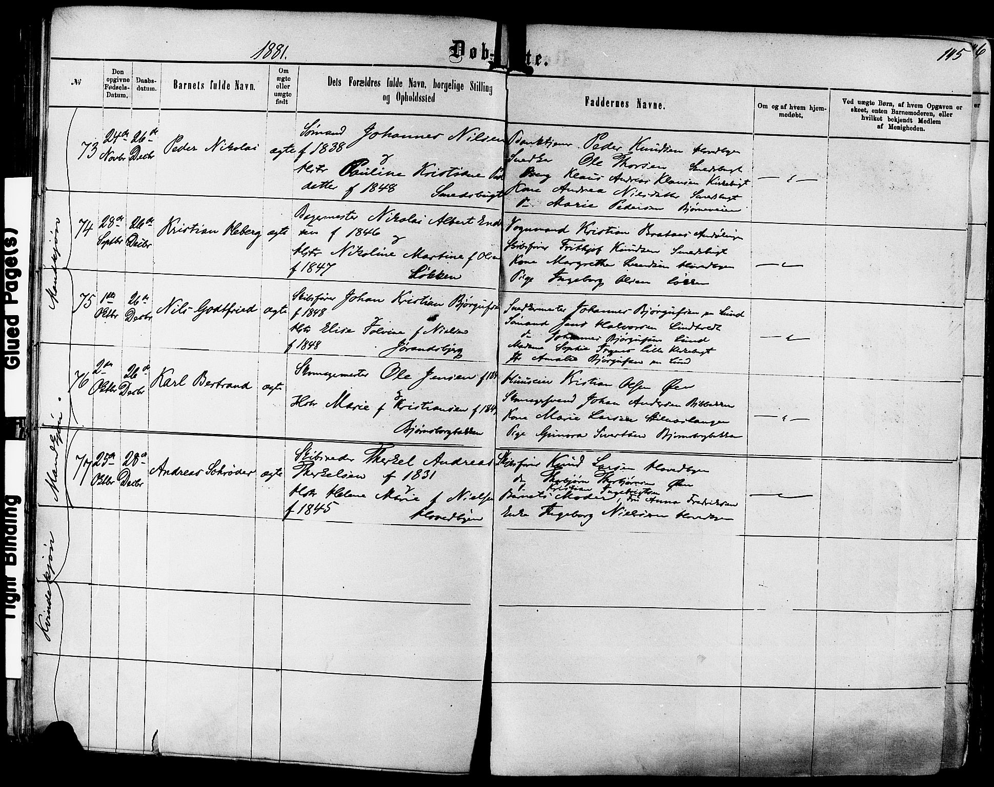 Kragerø kirkebøker, AV/SAKO-A-278/F/Fa/L0011: Ministerialbok nr. 11, 1875-1886, s. 145