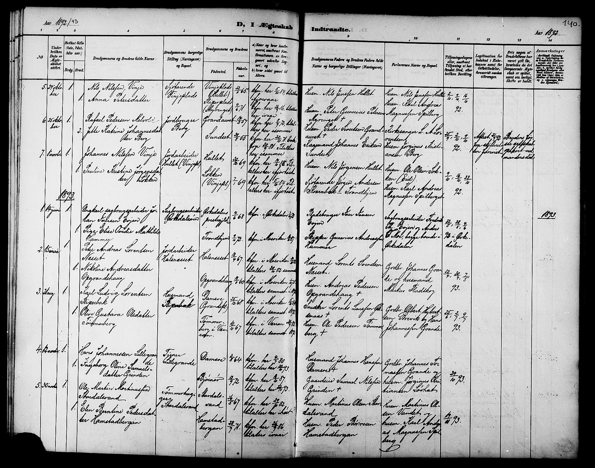 Ministerialprotokoller, klokkerbøker og fødselsregistre - Nord-Trøndelag, AV/SAT-A-1458/733/L0327: Klokkerbok nr. 733C02, 1888-1918, s. 140