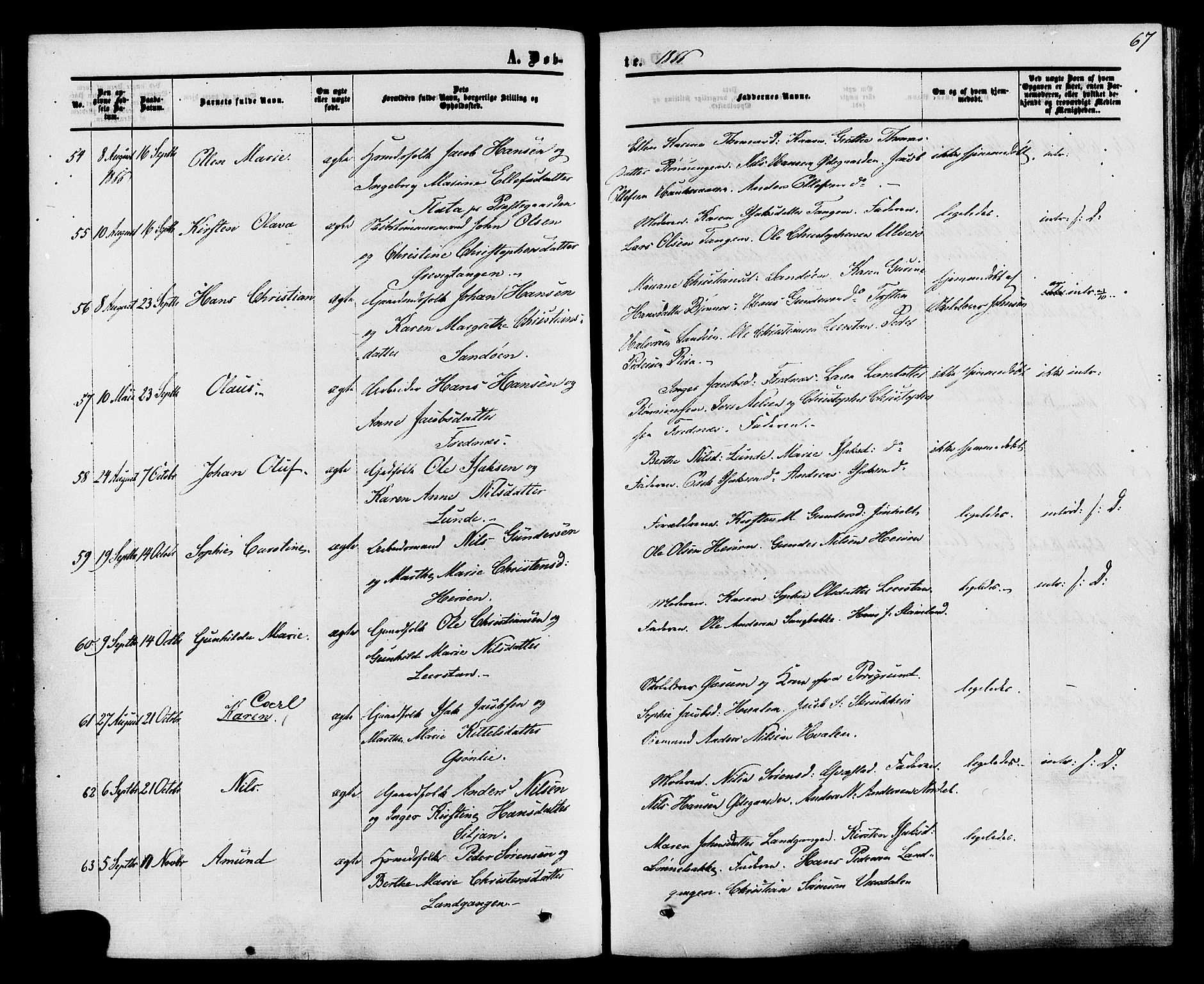Eidanger kirkebøker, AV/SAKO-A-261/F/Fa/L0010: Ministerialbok nr. 10, 1859-1874, s. 67