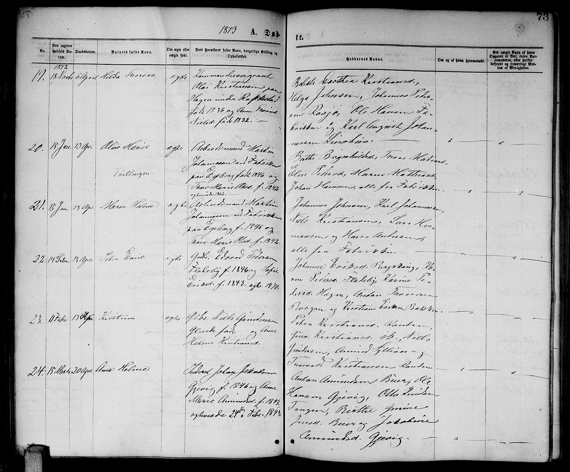 Enebakk prestekontor Kirkebøker, AV/SAO-A-10171c/G/Ga/L0005: Klokkerbok nr. I 5, 1867-1888, s. 73