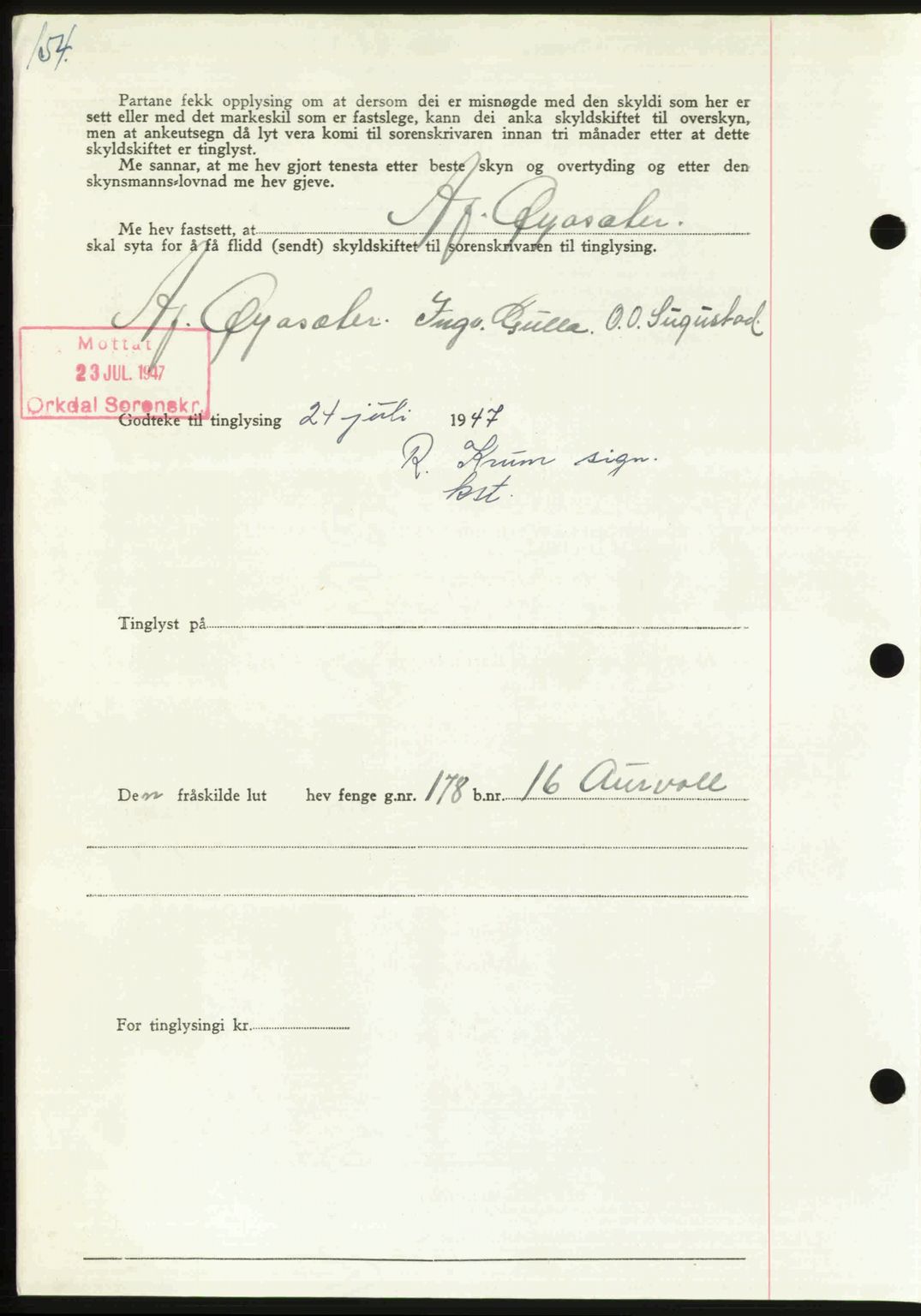 Orkdal sorenskriveri, AV/SAT-A-4169/1/2/2C: Pantebok nr. A, 1947-1947, Dagboknr: 915/1947