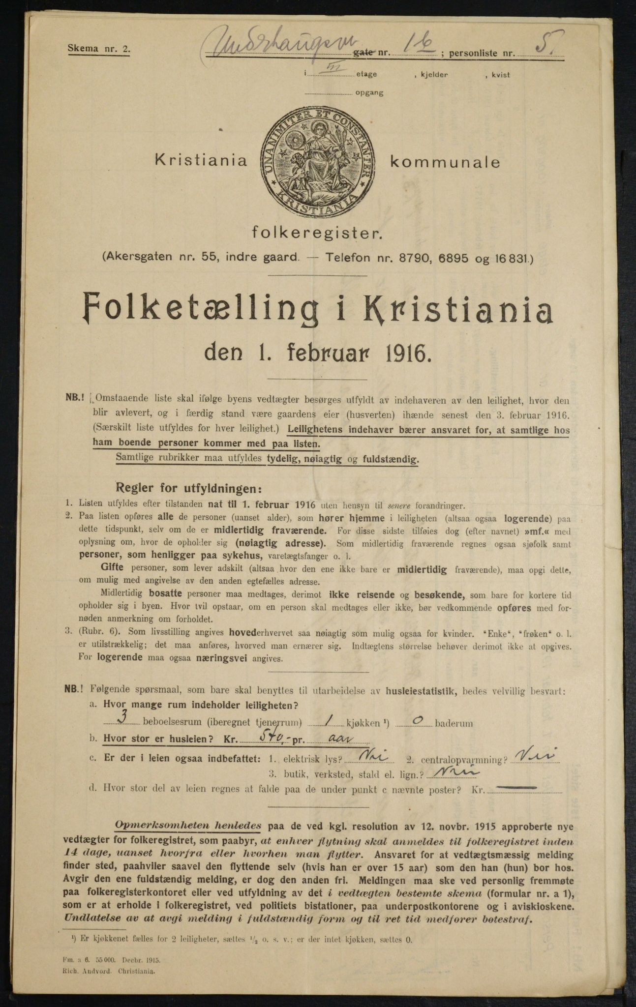 OBA, Kommunal folketelling 1.2.1916 for Kristiania, 1916, s. 123490
