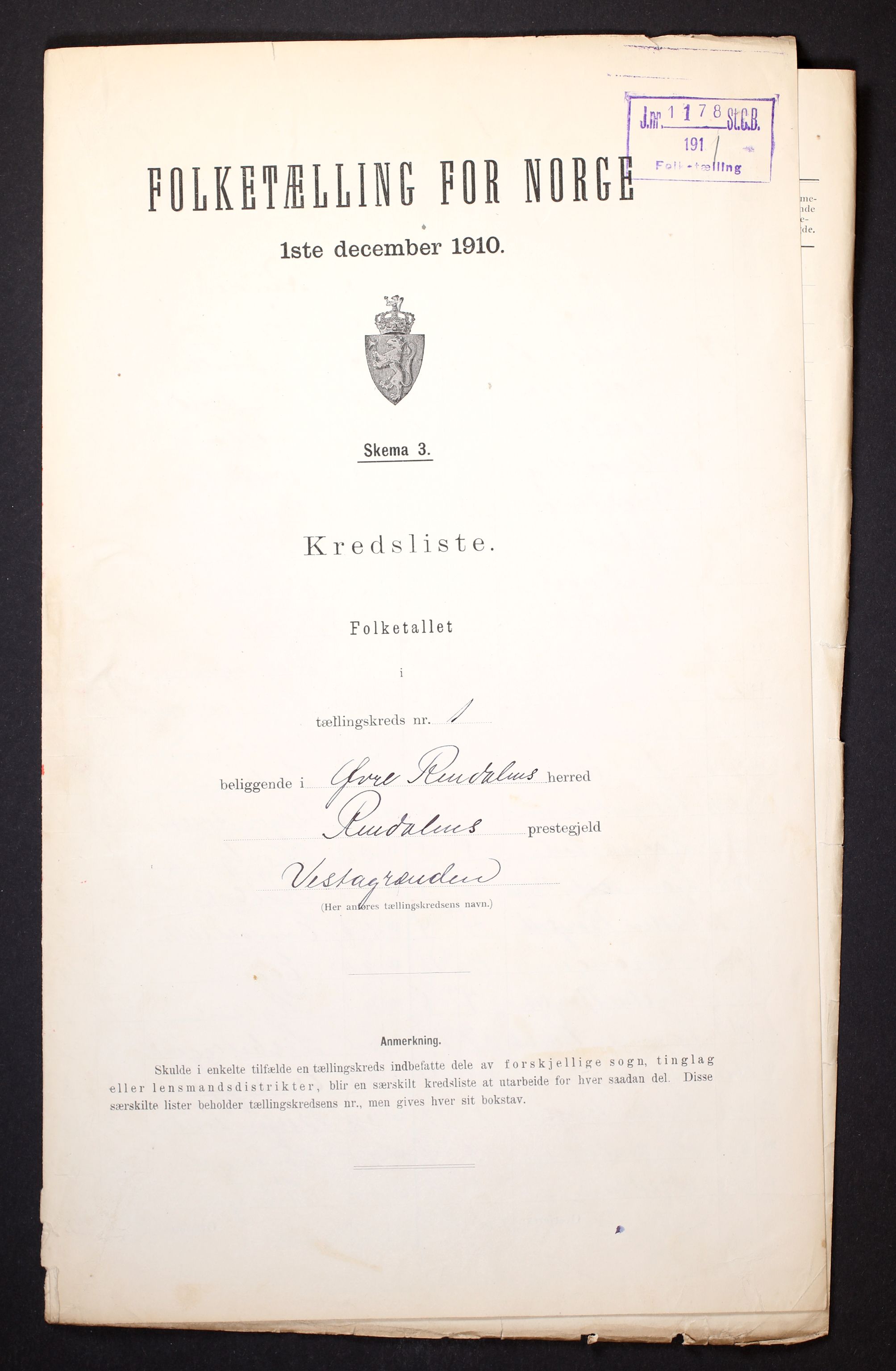 RA, Folketelling 1910 for 0433 Øvre Rendal herred, 1910, s. 4