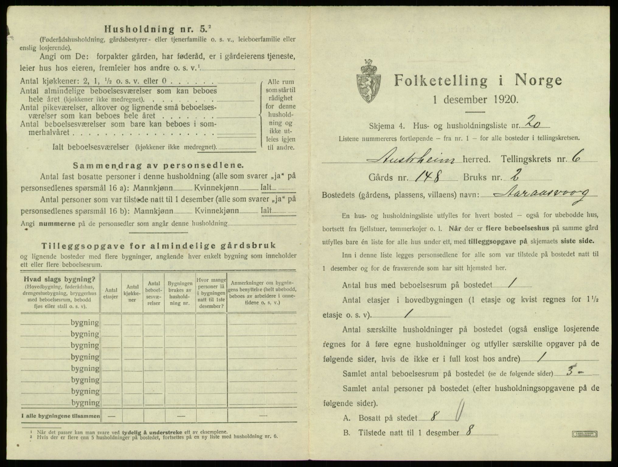 SAB, Folketelling 1920 for 1264 Austrheim herred, 1920, s. 334