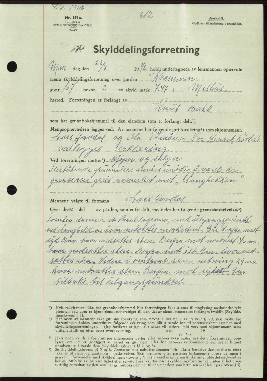Gauldal sorenskriveri, SAT/A-0014/1/2/2C: Pantebok nr. A2, 1946-1946, Dagboknr: 674/1946