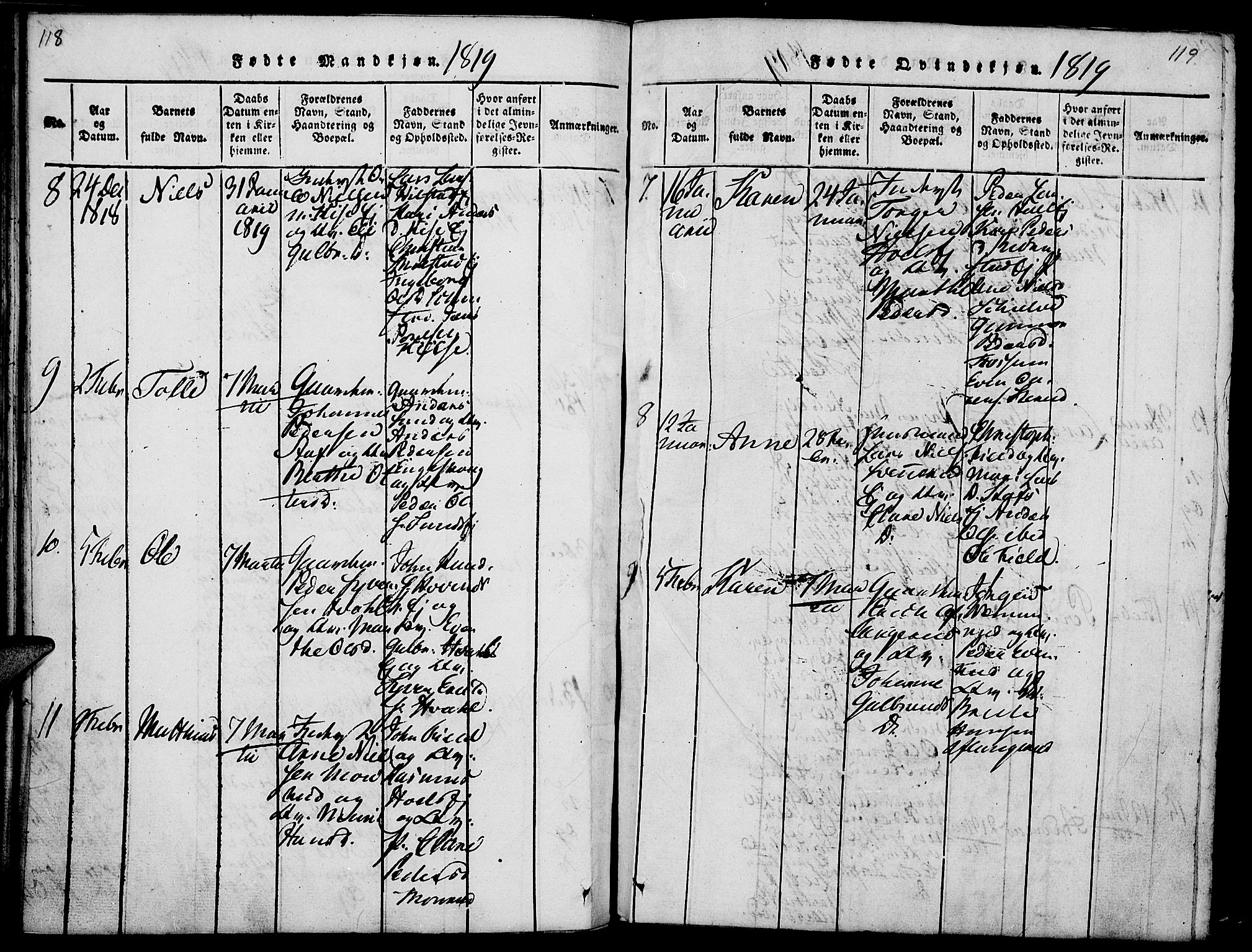 Nes prestekontor, Hedmark, AV/SAH-PREST-020/K/Ka/L0002: Ministerialbok nr. 2, 1813-1827, s. 118-119