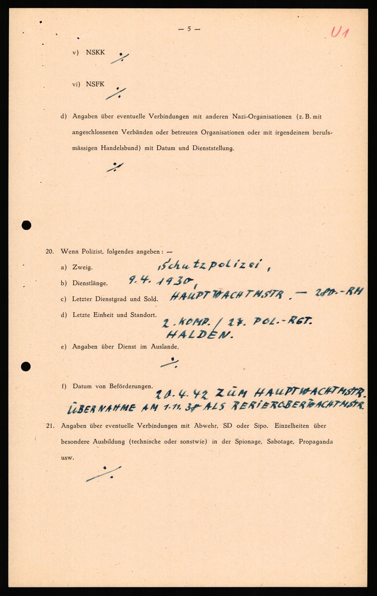 Forsvaret, Forsvarets overkommando II, AV/RA-RAFA-3915/D/Db/L0034: CI Questionaires. Tyske okkupasjonsstyrker i Norge. Tyskere., 1945-1946, s. 199