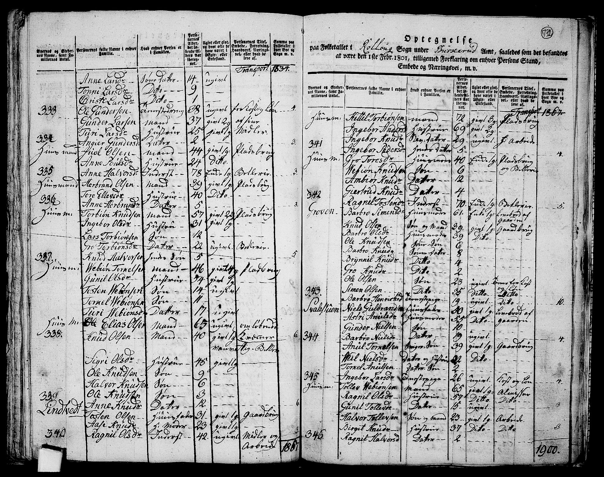 RA, Folketelling 1801 for 0632P Rollag prestegjeld, 1801, s. 731b-732a