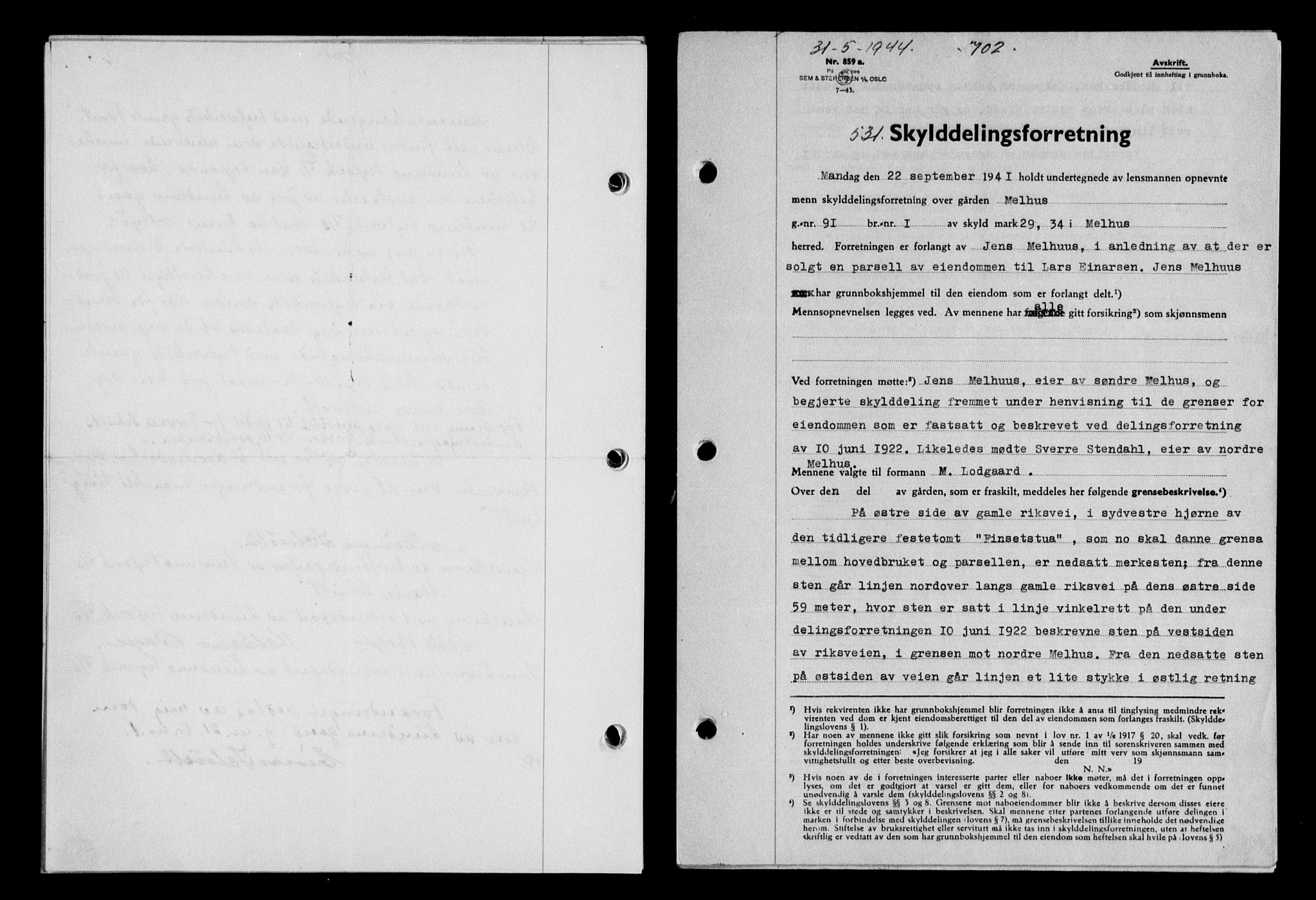 Gauldal sorenskriveri, SAT/A-0014/1/2/2C/L0057: Pantebok nr. 62, 1943-1944, Dagboknr: 531/1944
