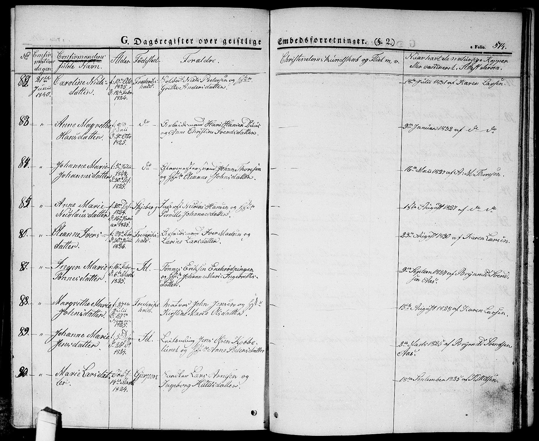 Halden prestekontor Kirkebøker, AV/SAO-A-10909/G/Ga/L0003: Klokkerbok nr. 3, 1834-1844, s. 574