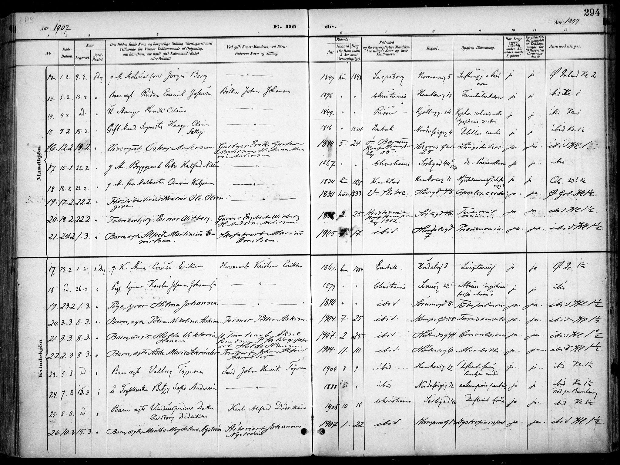 Kampen prestekontor Kirkebøker, AV/SAO-A-10853/F/Fa/L0009: Ministerialbok nr. I 9, 1899-1911, s. 294