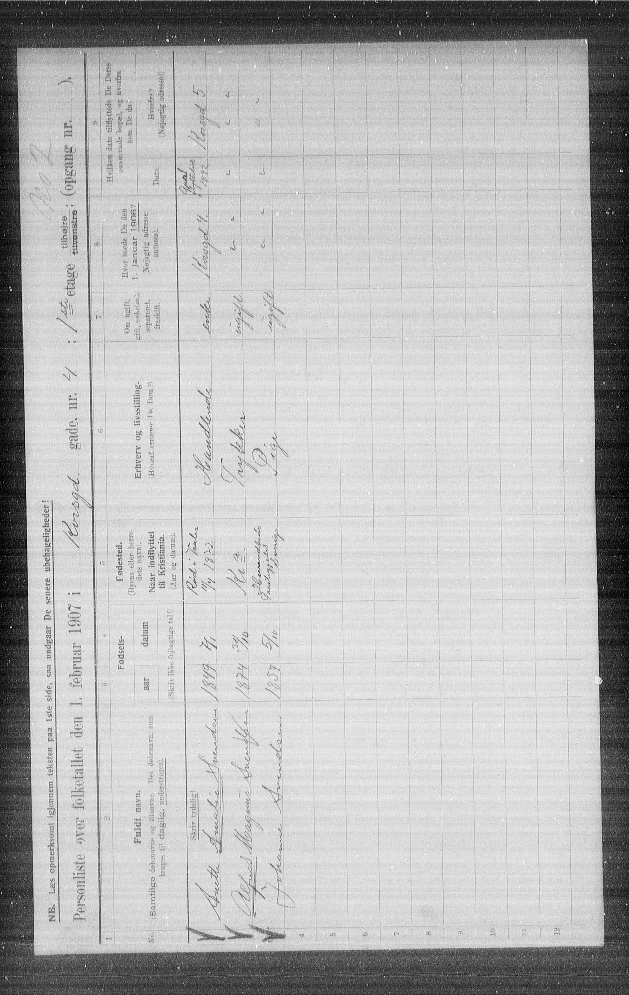 OBA, Kommunal folketelling 1.2.1907 for Kristiania kjøpstad, 1907, s. 27243