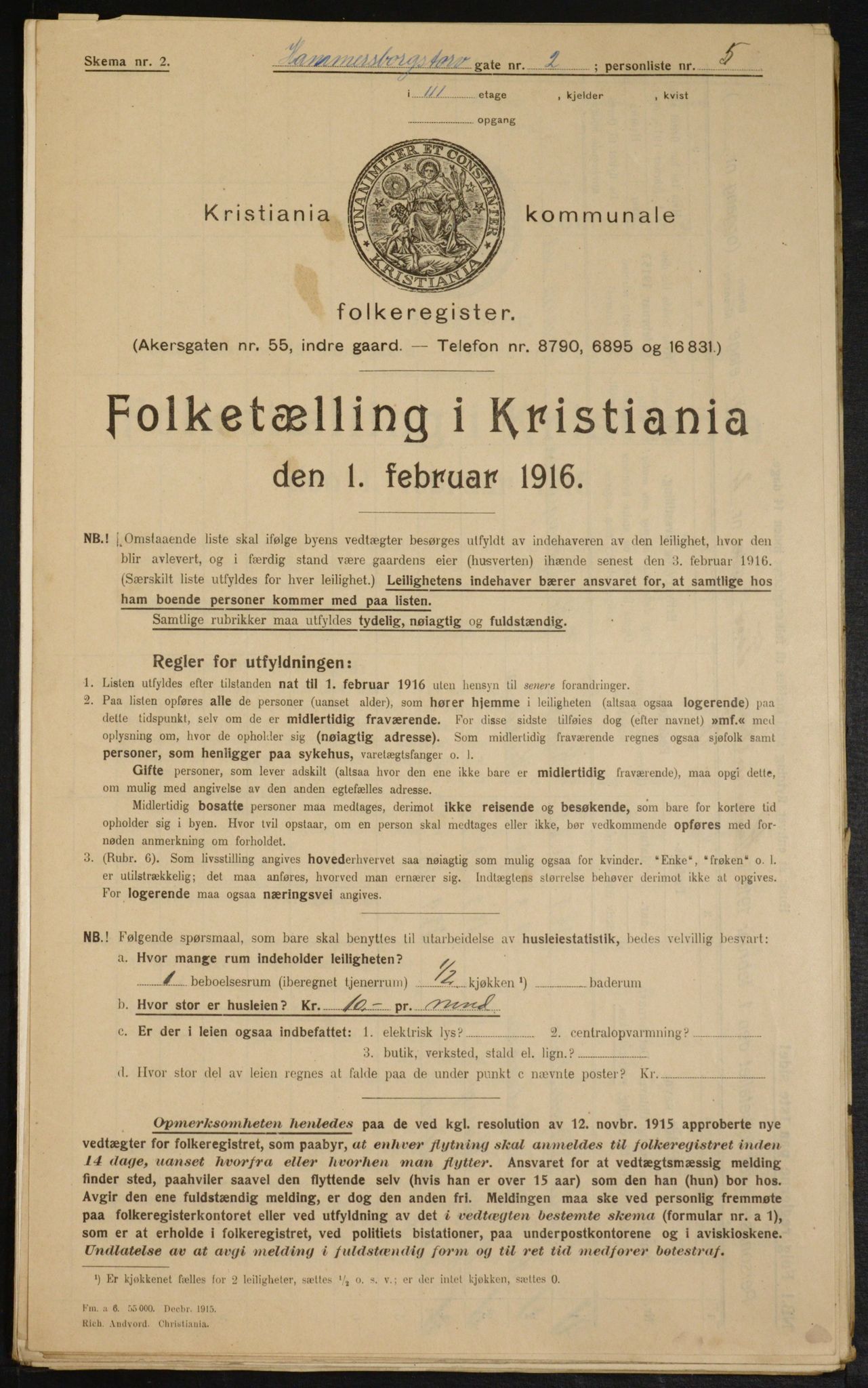 OBA, Kommunal folketelling 1.2.1916 for Kristiania, 1916, s. 34999