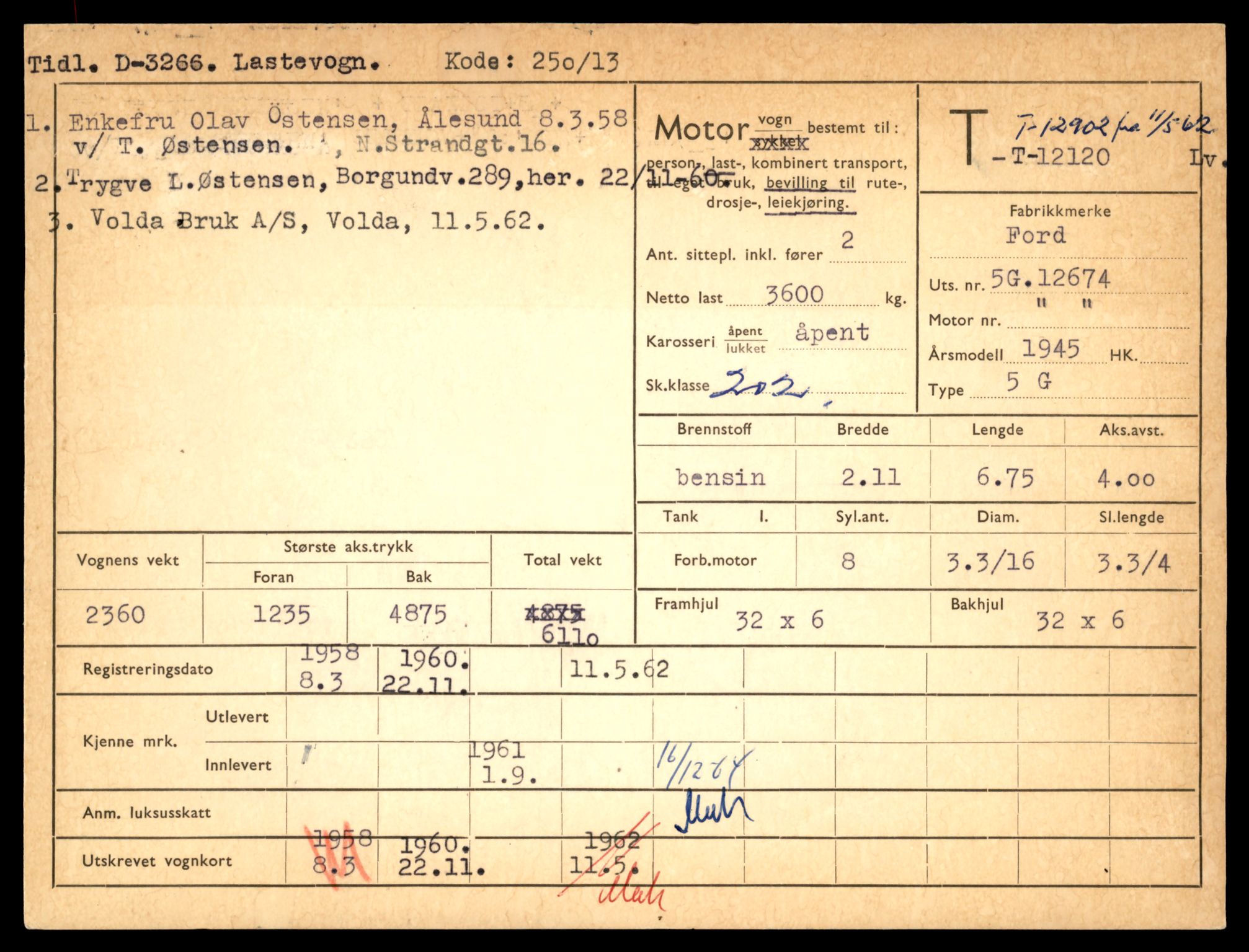 Møre og Romsdal vegkontor - Ålesund trafikkstasjon, AV/SAT-A-4099/F/Fe/L0036: Registreringskort for kjøretøy T 12831 - T 13030, 1927-1998, s. 1273