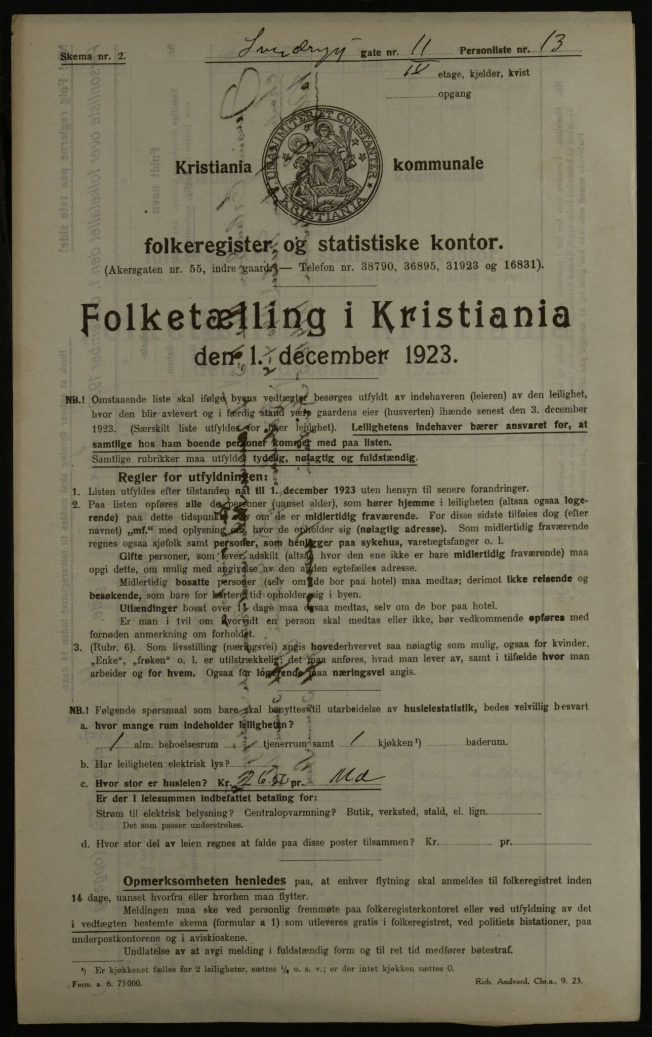 OBA, Kommunal folketelling 1.12.1923 for Kristiania, 1923, s. 116720