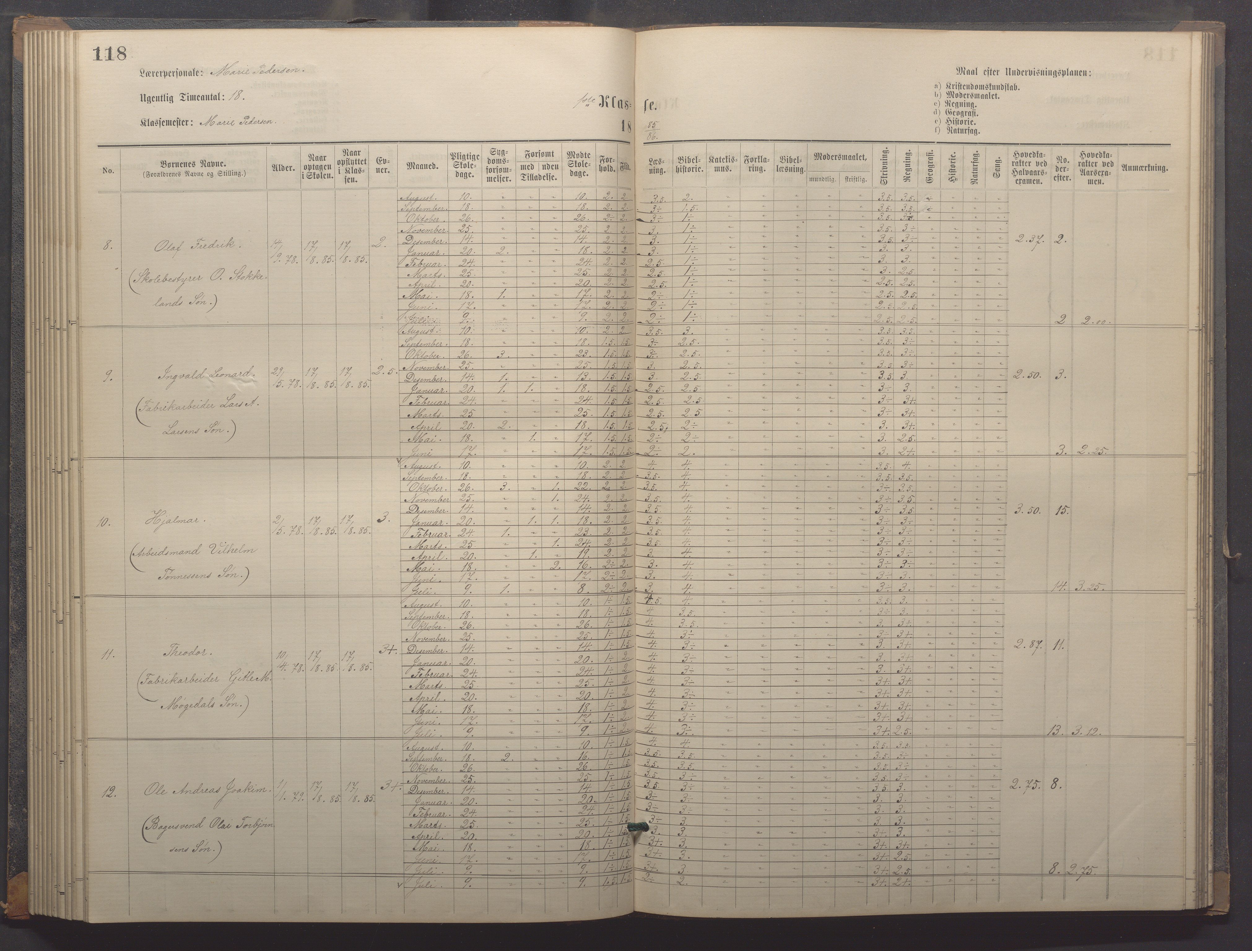 Egersund kommune (Ladested) - Egersund almueskole/folkeskole, IKAR/K-100521/H/L0018: Skoleprotokoll - Almueskolen, småbarnklasse, 1878-1889, s. 118