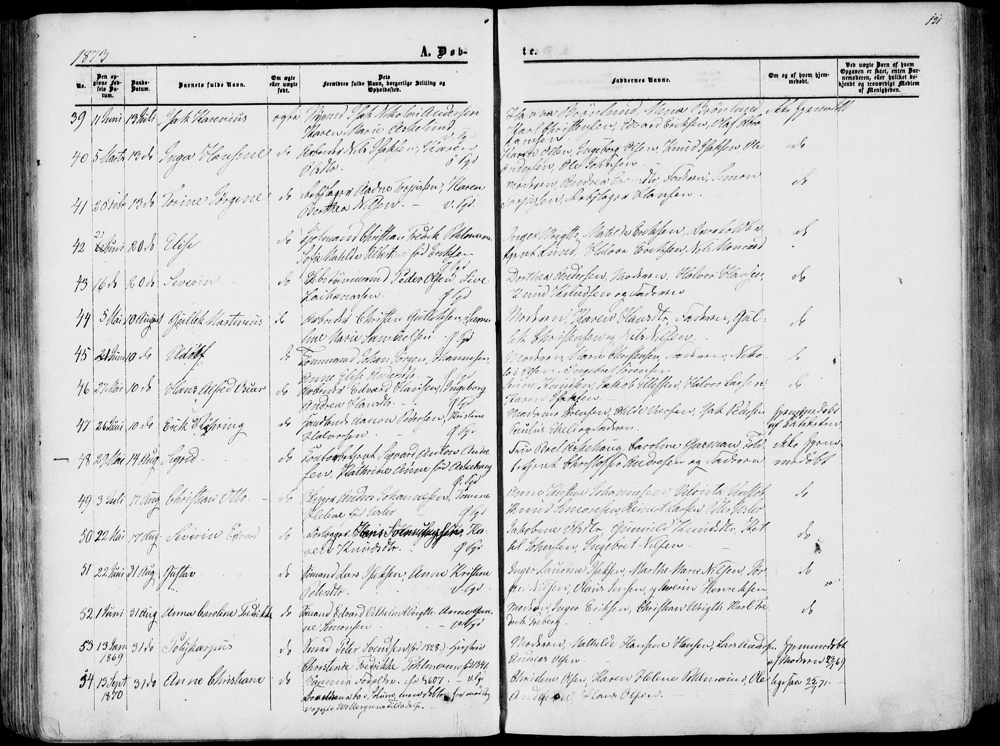 Porsgrunn kirkebøker , AV/SAKO-A-104/F/Fa/L0007: Ministerialbok nr. 7, 1858-1877, s. 121