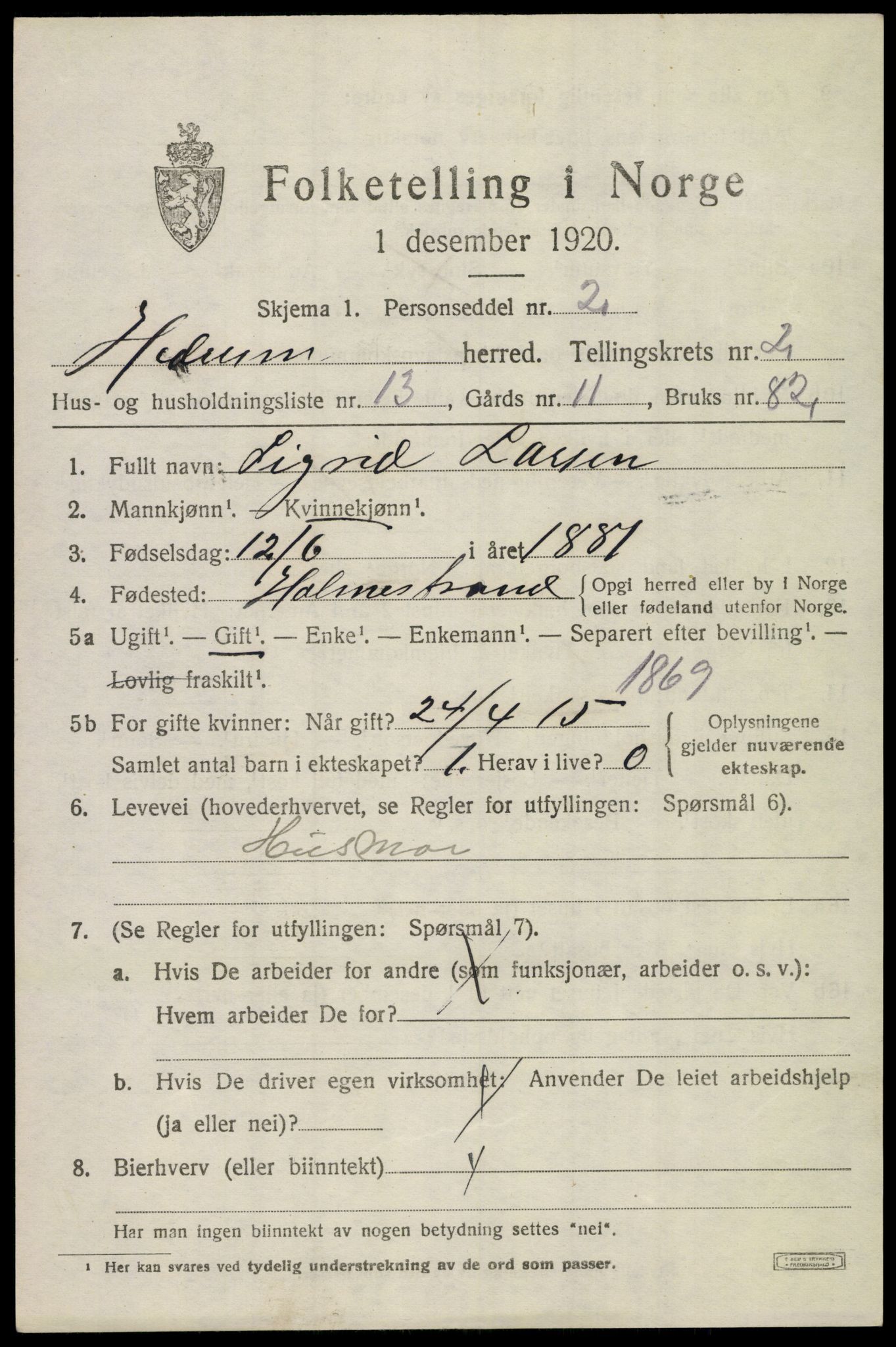 SAKO, Folketelling 1920 for 0727 Hedrum herred, 1920, s. 2555