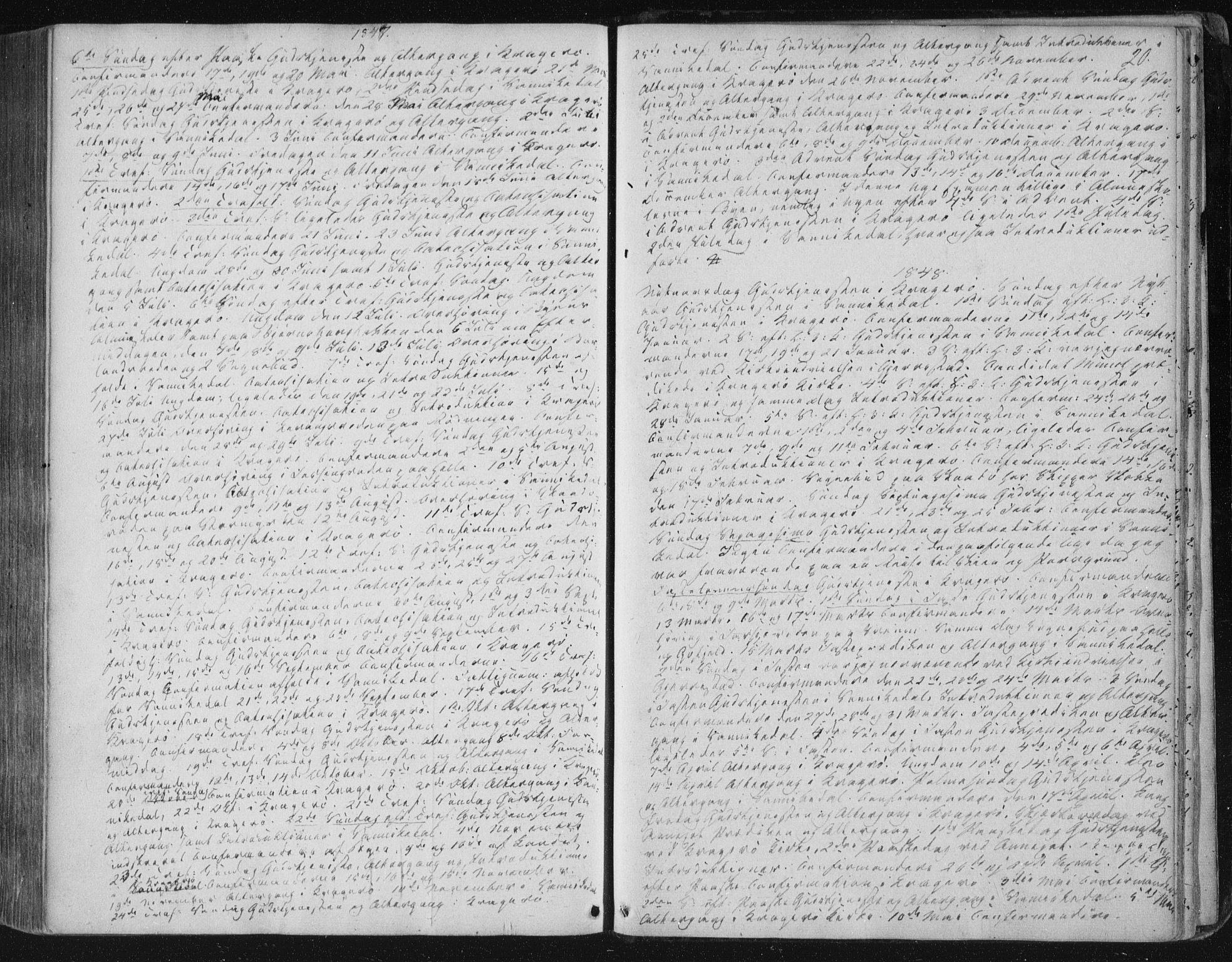 Kragerø kirkebøker, AV/SAKO-A-278/F/Fa/L0006: Ministerialbok nr. 6, 1847-1861, s. 20