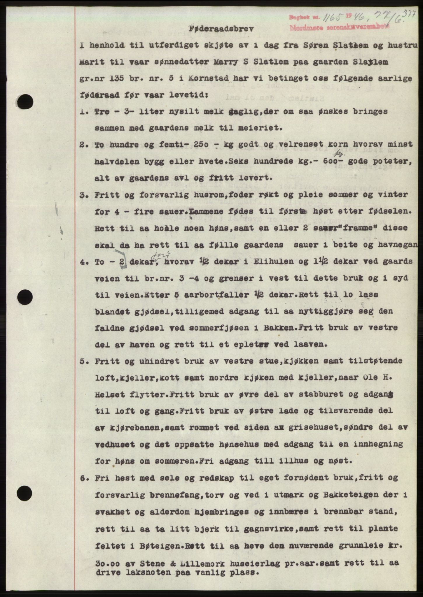 Nordmøre sorenskriveri, SAT/A-4132/1/2/2Ca: Pantebok nr. B94, 1946-1946, Dagboknr: 1165/1946