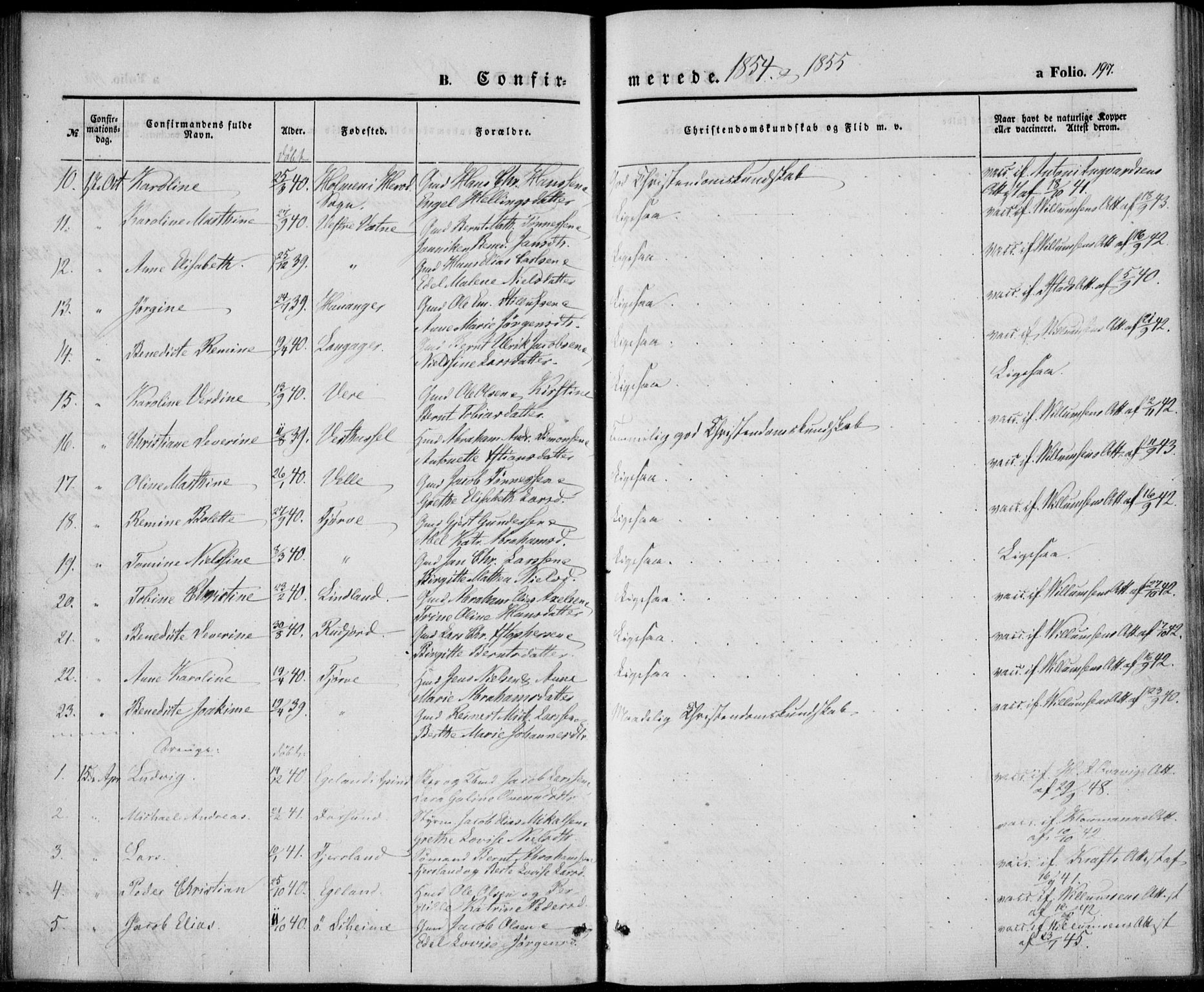 Lista sokneprestkontor, SAK/1111-0027/F/Fb/L0002: Klokkerbok nr. B 2, 1847-1862, s. 197
