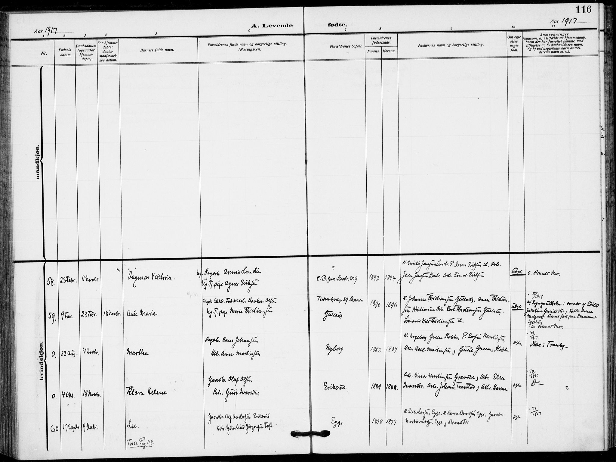 Lier kirkebøker, AV/SAKO-A-230/F/Fa/L0018: Ministerialbok nr. I 18, 1909-1917, s. 116