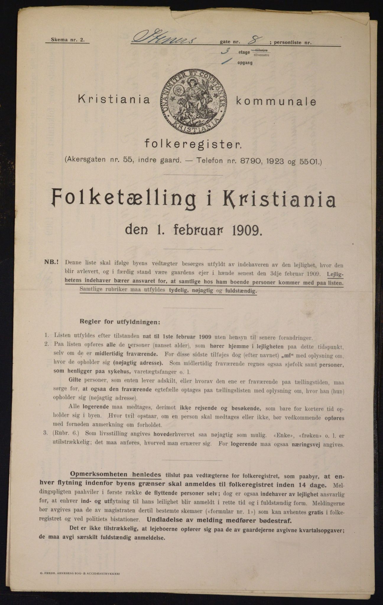 OBA, Kommunal folketelling 1.2.1909 for Kristiania kjøpstad, 1909, s. 91813