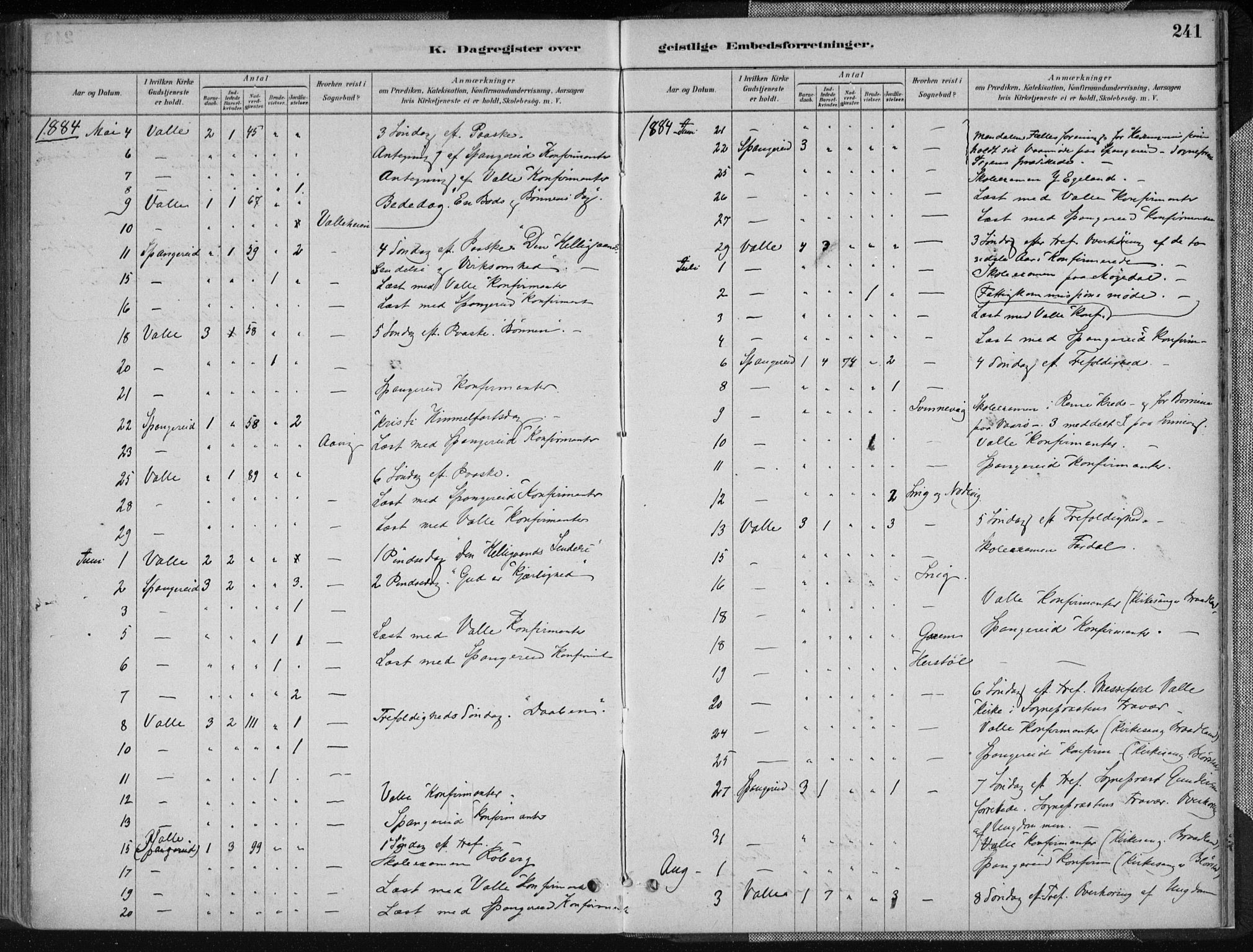 Sør-Audnedal sokneprestkontor, SAK/1111-0039/F/Fa/Fab/L0009: Ministerialbok nr. A 9, 1880-1895, s. 241