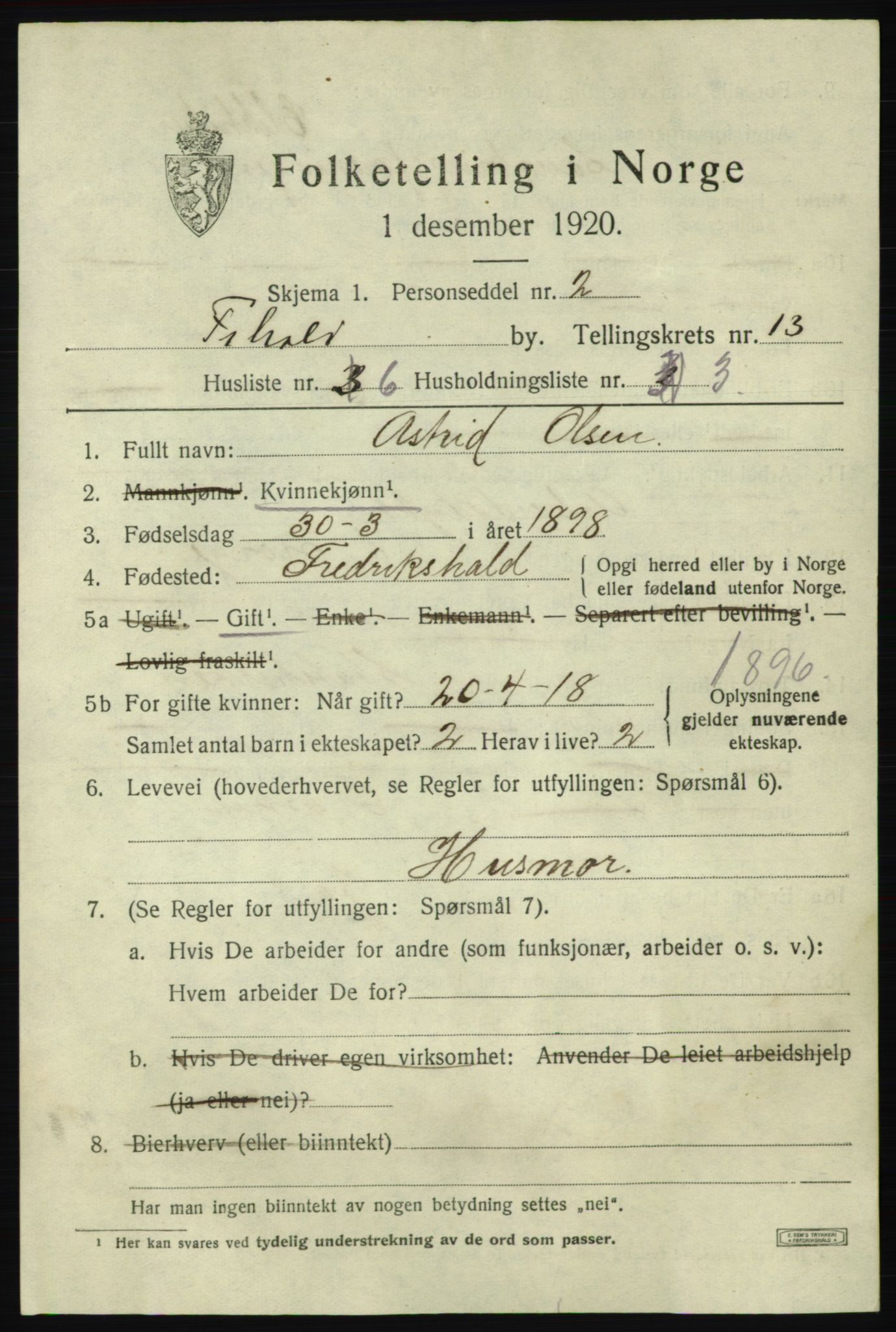 SAO, Folketelling 1920 for 0101 Fredrikshald kjøpstad, 1920, s. 20755