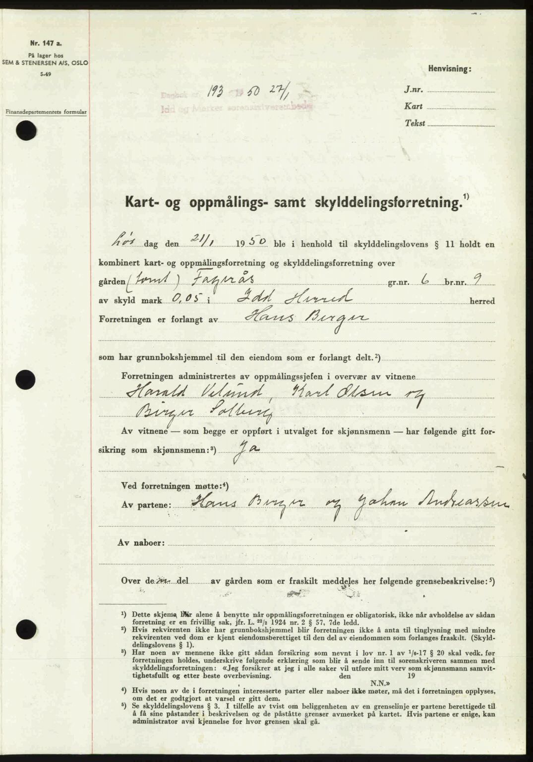 Idd og Marker sorenskriveri, SAO/A-10283/G/Gb/Gbb/L0013: Pantebok nr. A13, 1949-1950, Dagboknr: 193/1950