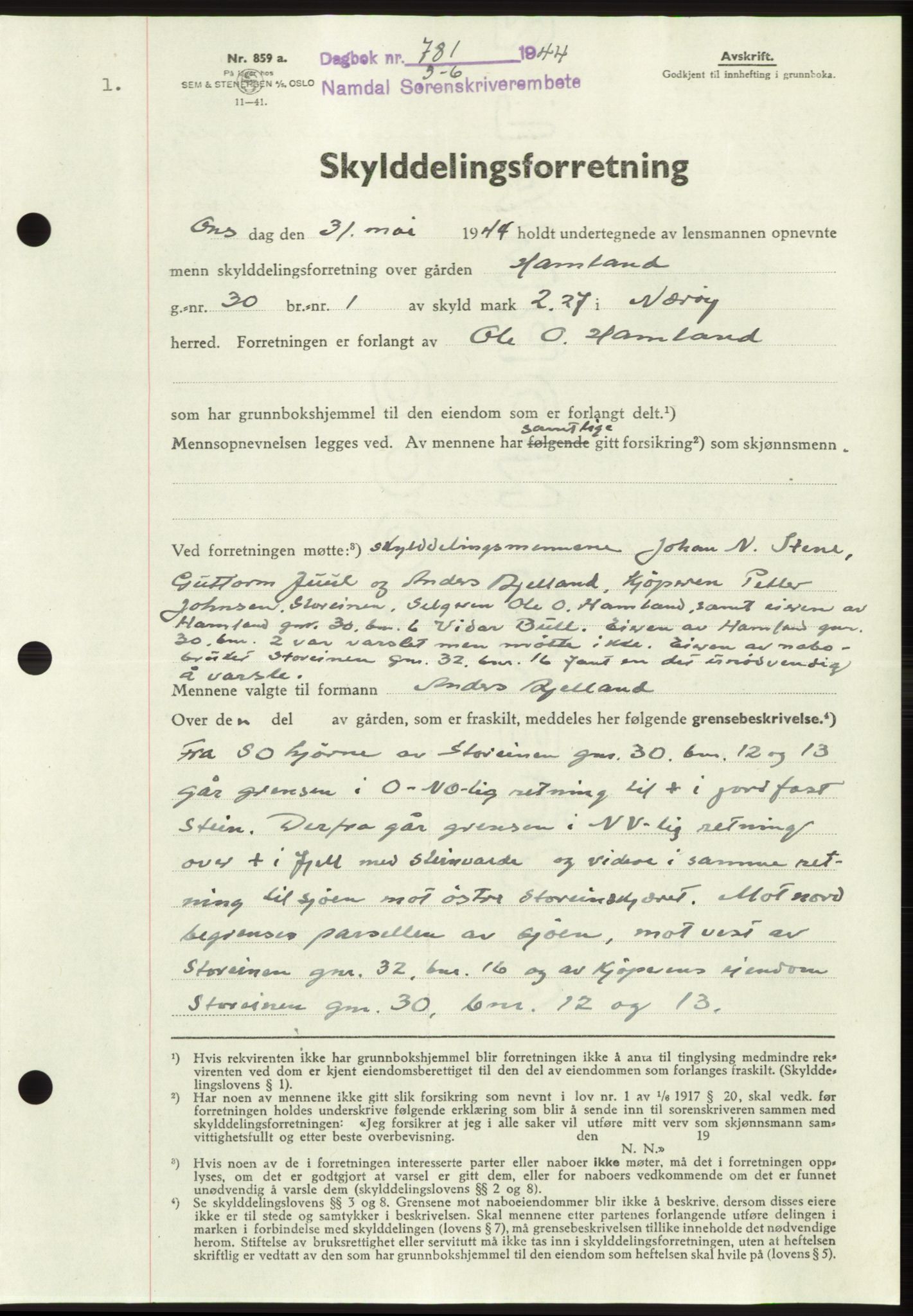 Namdal sorenskriveri, SAT/A-4133/1/2/2C: Pantebok nr. -, 1944-1945, Dagboknr: 781/1944