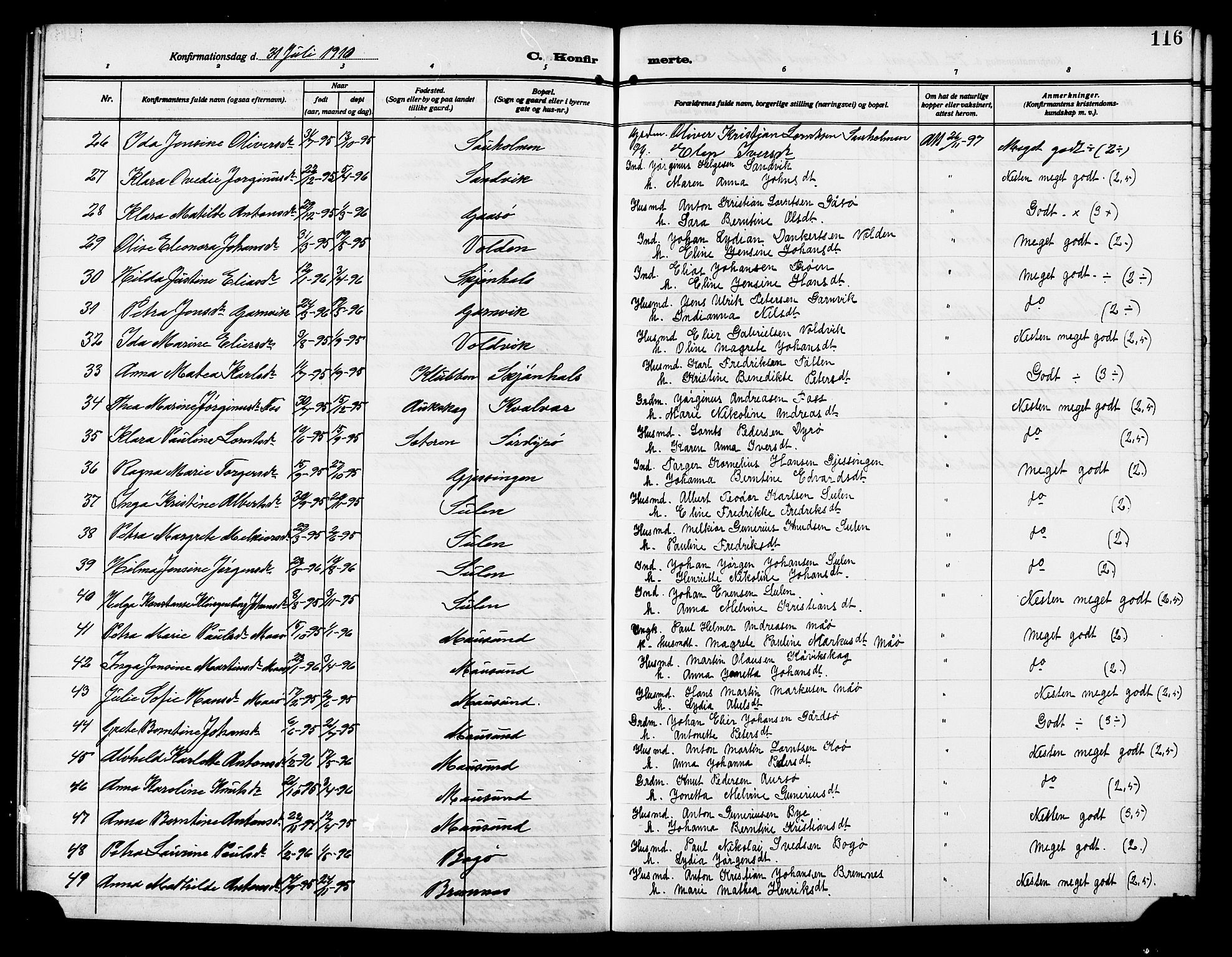 Ministerialprotokoller, klokkerbøker og fødselsregistre - Sør-Trøndelag, SAT/A-1456/640/L0588: Klokkerbok nr. 640C05, 1909-1922, s. 116