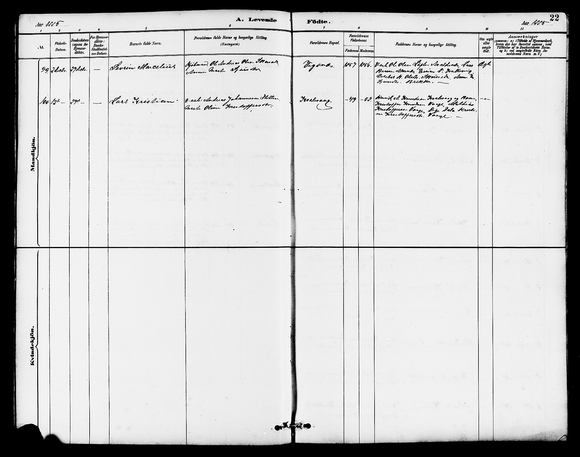 Avaldsnes sokneprestkontor, AV/SAST-A -101851/H/Ha/Hab/L0007: Klokkerbok nr. B 7, 1885-1909, s. 22