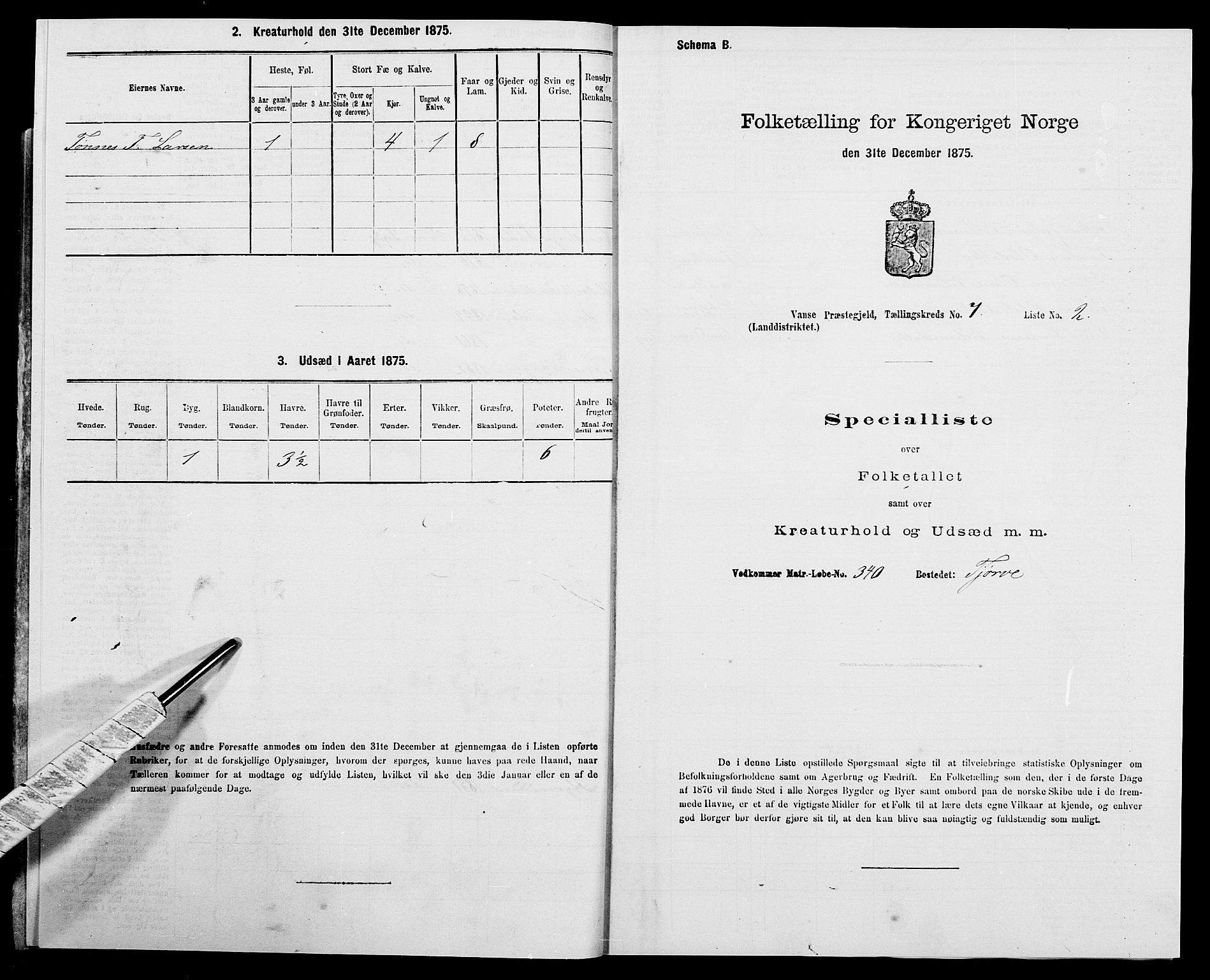 SAK, Folketelling 1875 for 1041L Vanse prestegjeld, Vanse sokn og Farsund landsokn, 1875, s. 1177