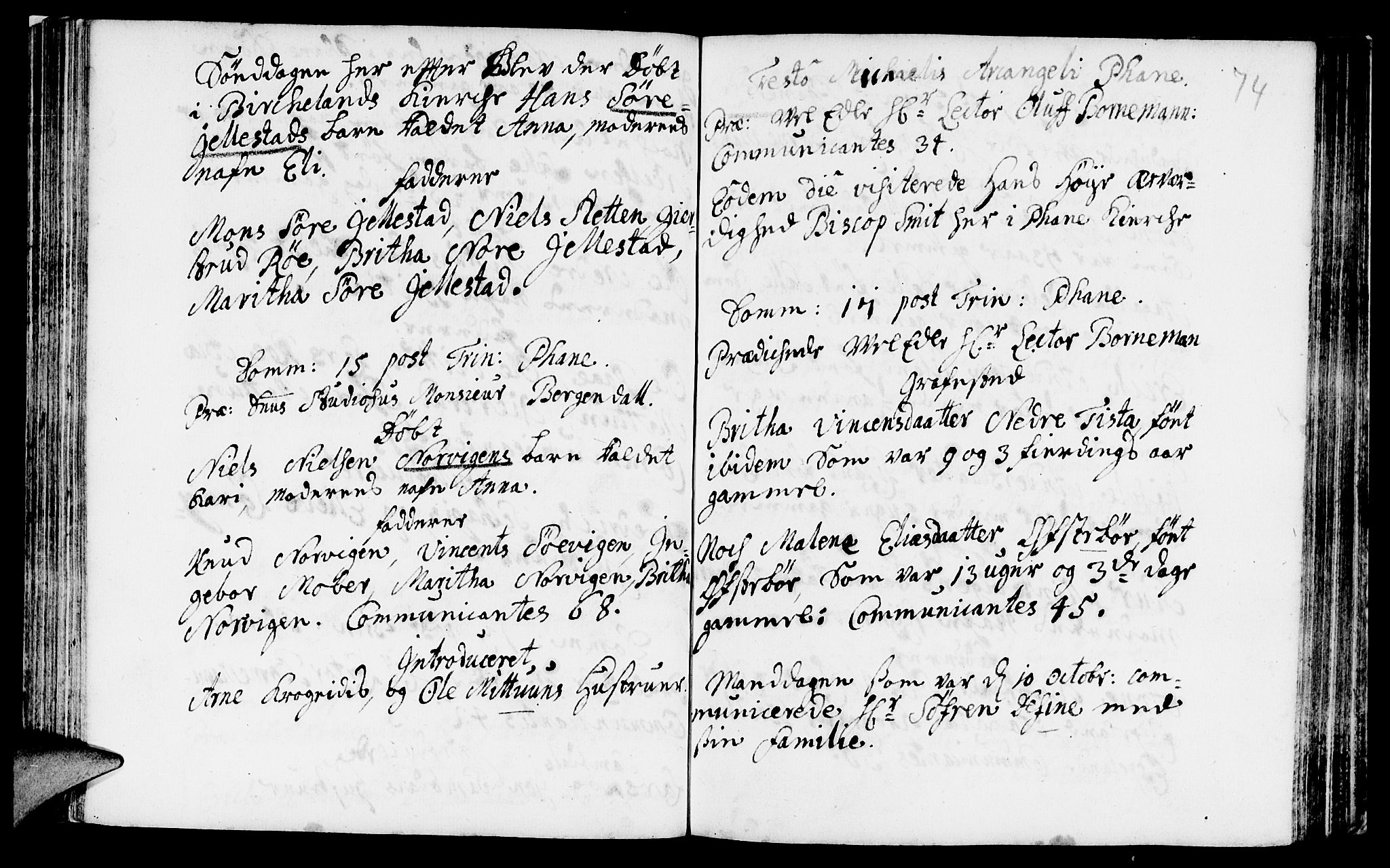 Fana Sokneprestembete, AV/SAB-A-75101/H/Haa/Haaa/L0001: Ministerialbok nr. A 1, 1712-1719, s. 74