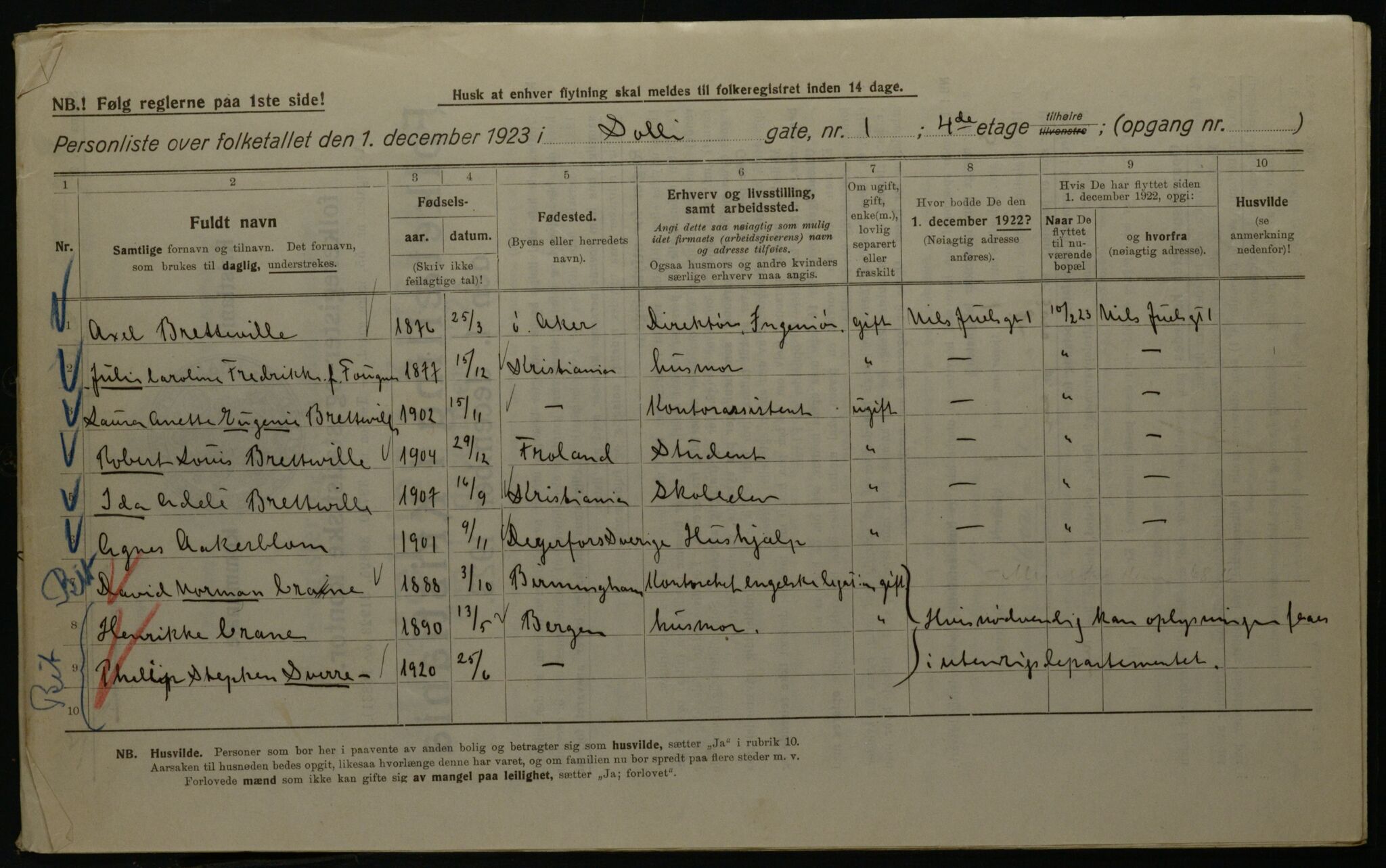 OBA, Kommunal folketelling 1.12.1923 for Kristiania, 1923, s. 109777