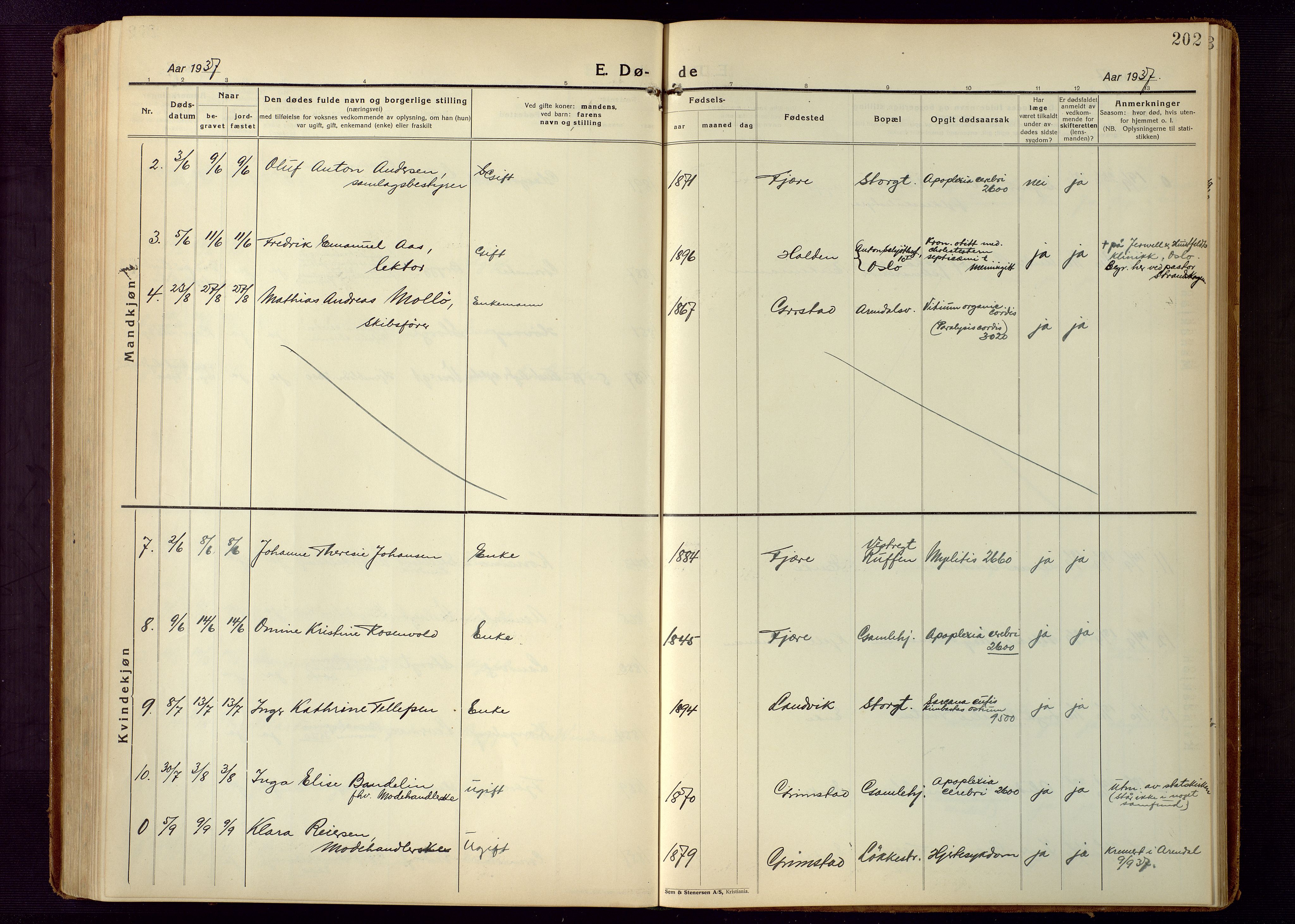 Grimstad sokneprestkontor, AV/SAK-1111-0017/F/Fb/L0002: Klokkerbok nr. B 2, 1923-1949, s. 202