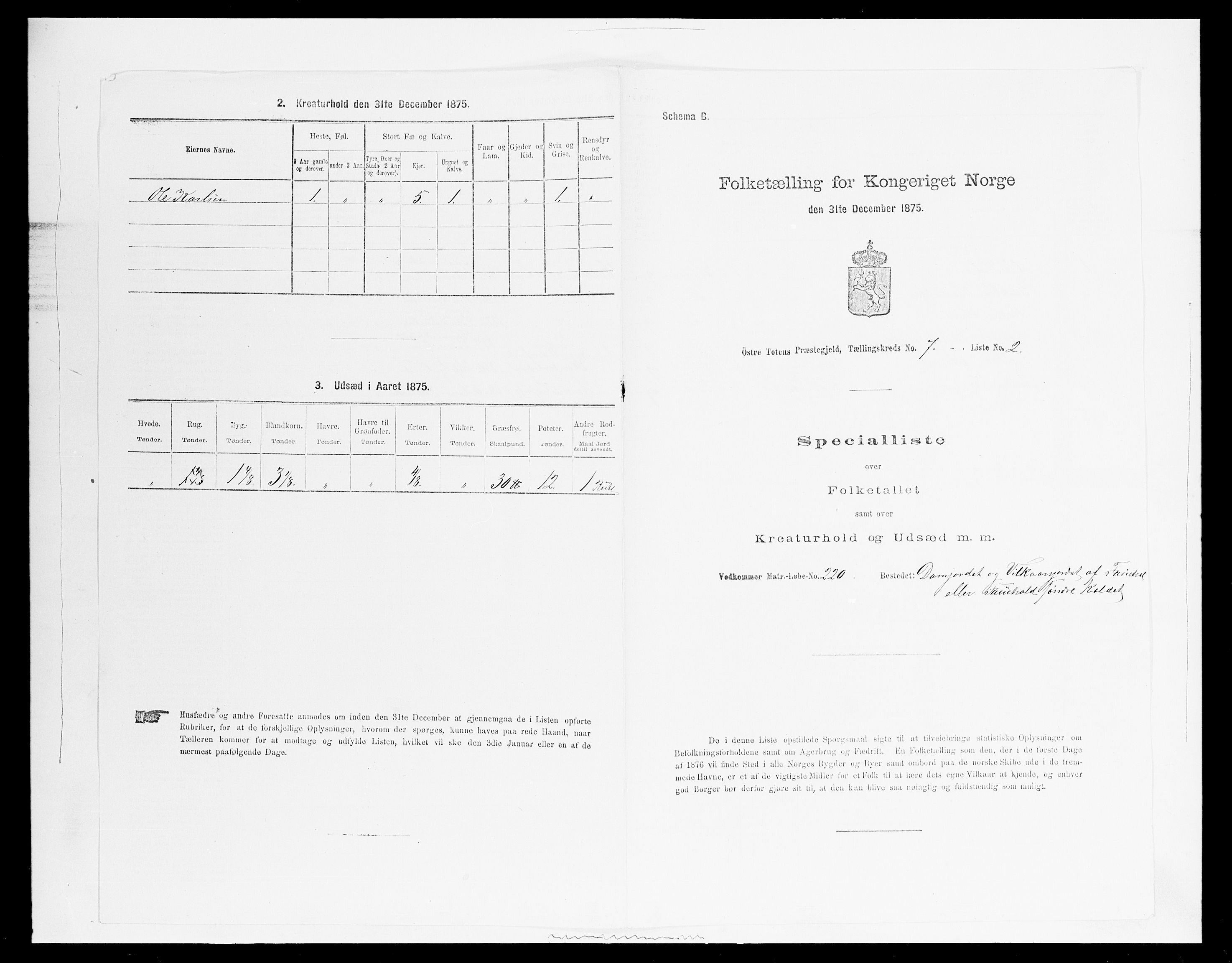 SAH, Folketelling 1875 for 0528P Østre Toten prestegjeld, 1875, s. 1297