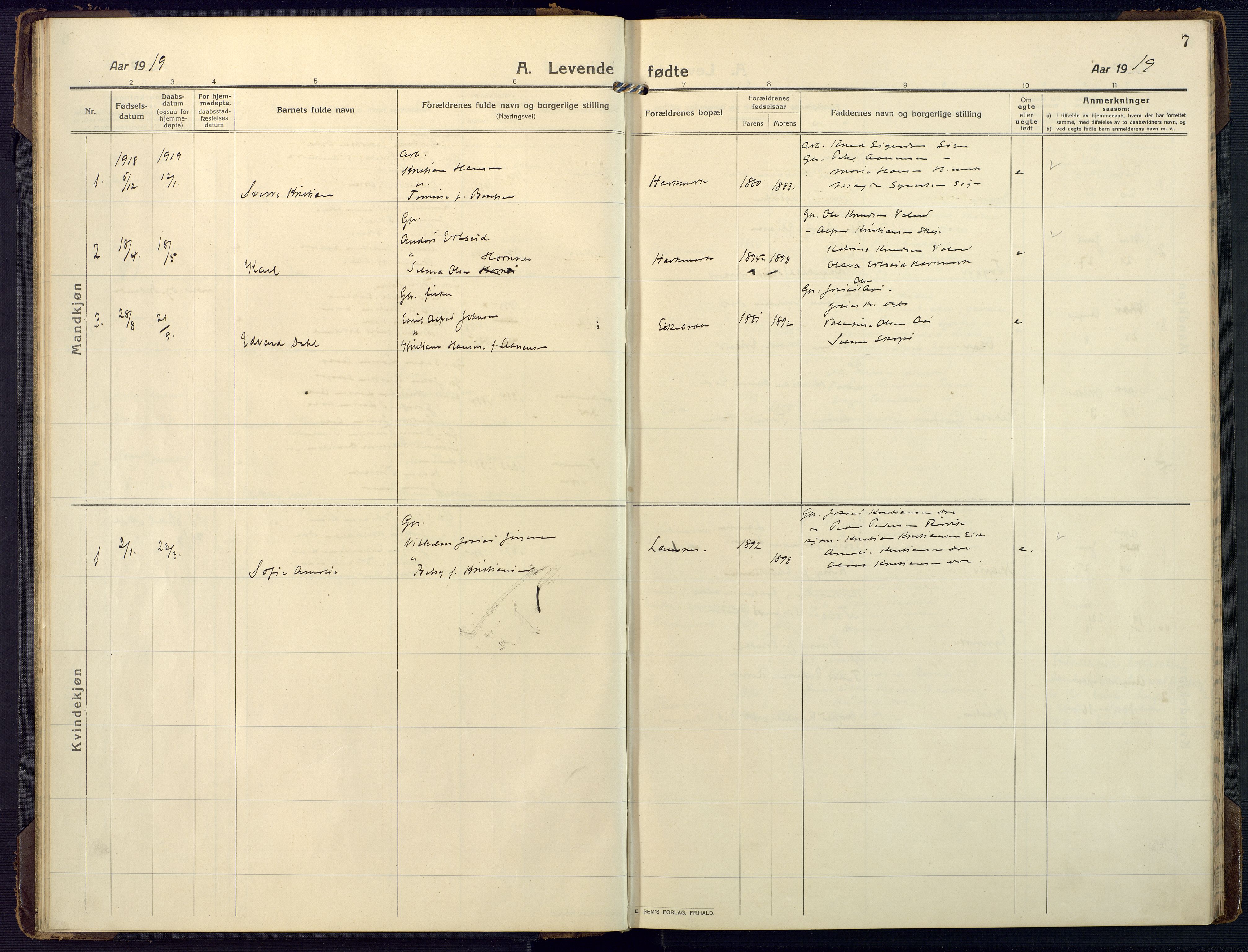 Mandal sokneprestkontor, SAK/1111-0030/F/Fa/Fab/L0003: Ministerialbok nr. A 3, 1913-1933, s. 7