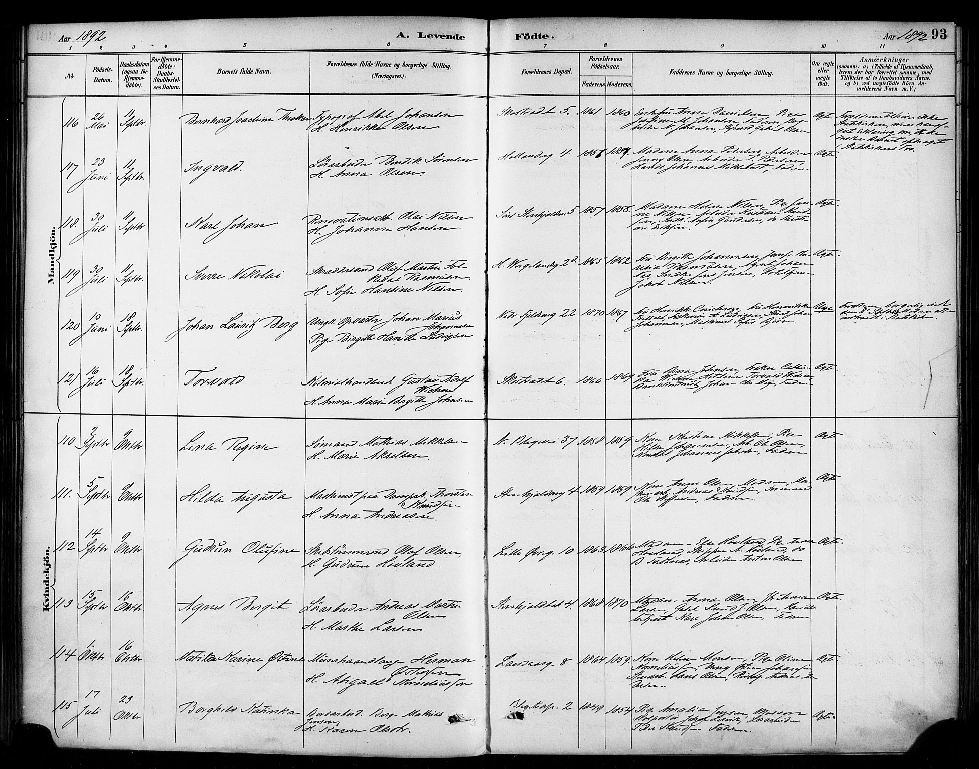 Korskirken sokneprestembete, AV/SAB-A-76101/H/Haa/L0022: Ministerialbok nr. B 8, 1889-1899, s. 93