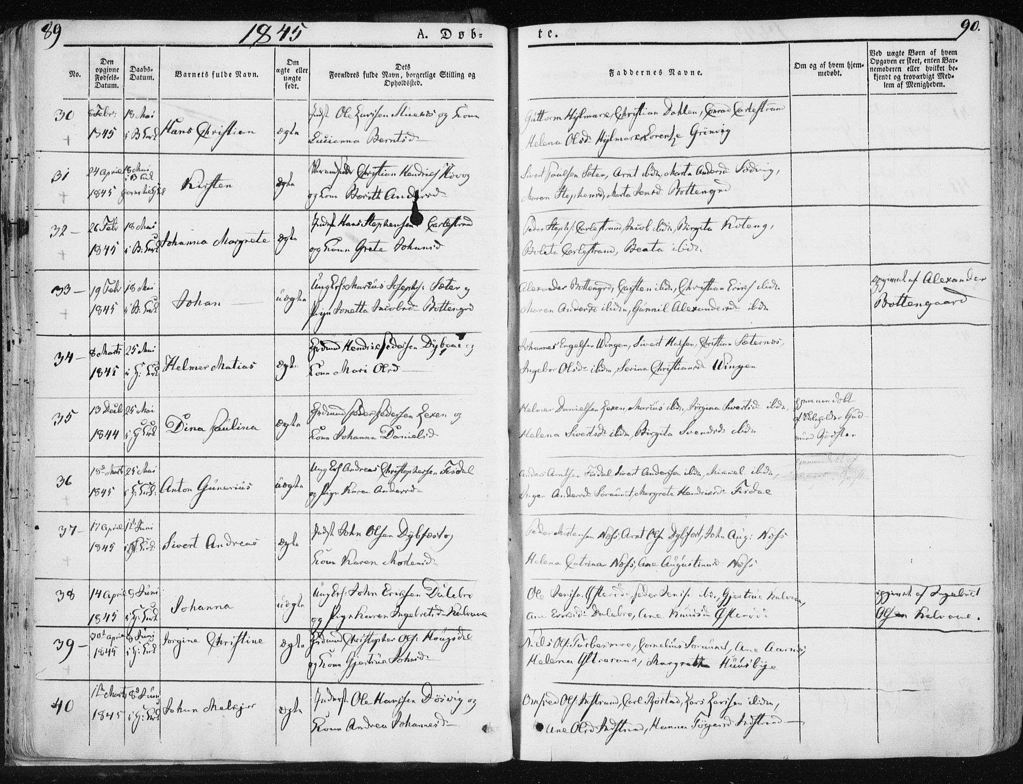 Ministerialprotokoller, klokkerbøker og fødselsregistre - Sør-Trøndelag, SAT/A-1456/659/L0736: Ministerialbok nr. 659A06, 1842-1856, s. 89-90