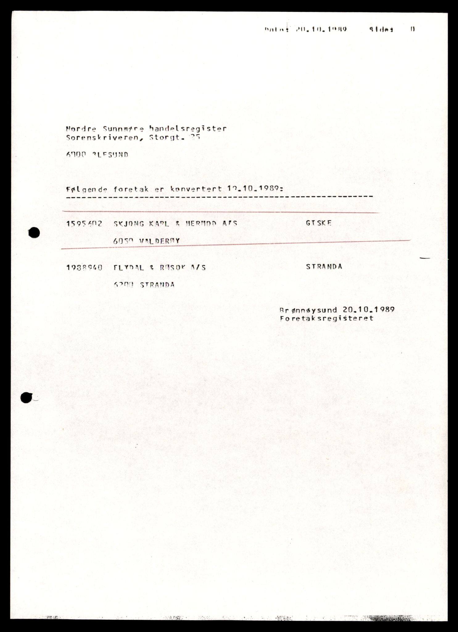 Nordre Sunnmøre sorenskriveri, SAT/A-0006/2/J/Jd/Jde/L0046: Bilag. Aksjeselskap, Sk-So, 1944-1990, s. 1