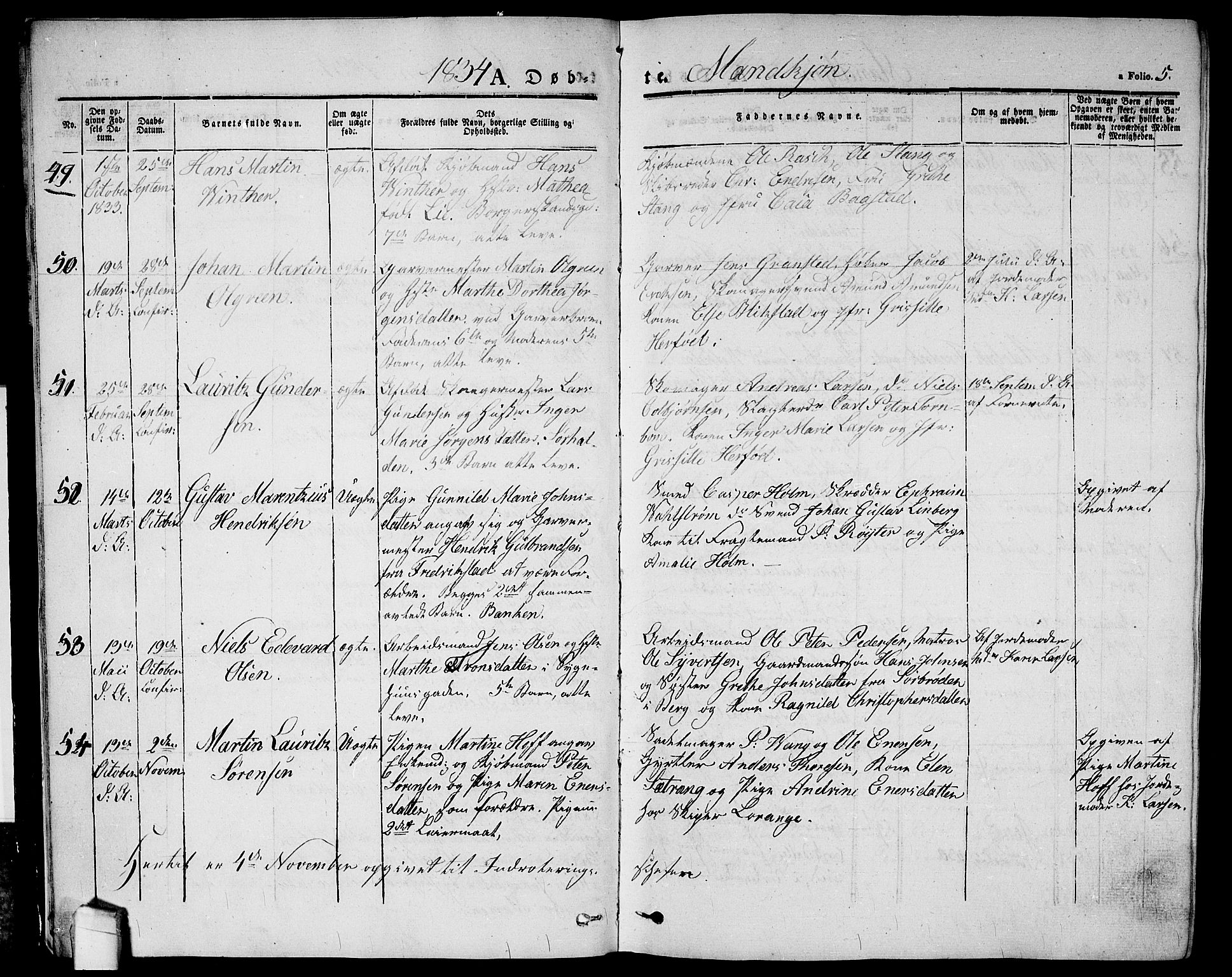 Halden prestekontor Kirkebøker, AV/SAO-A-10909/G/Ga/L0003: Klokkerbok nr. 3, 1834-1844, s. 5